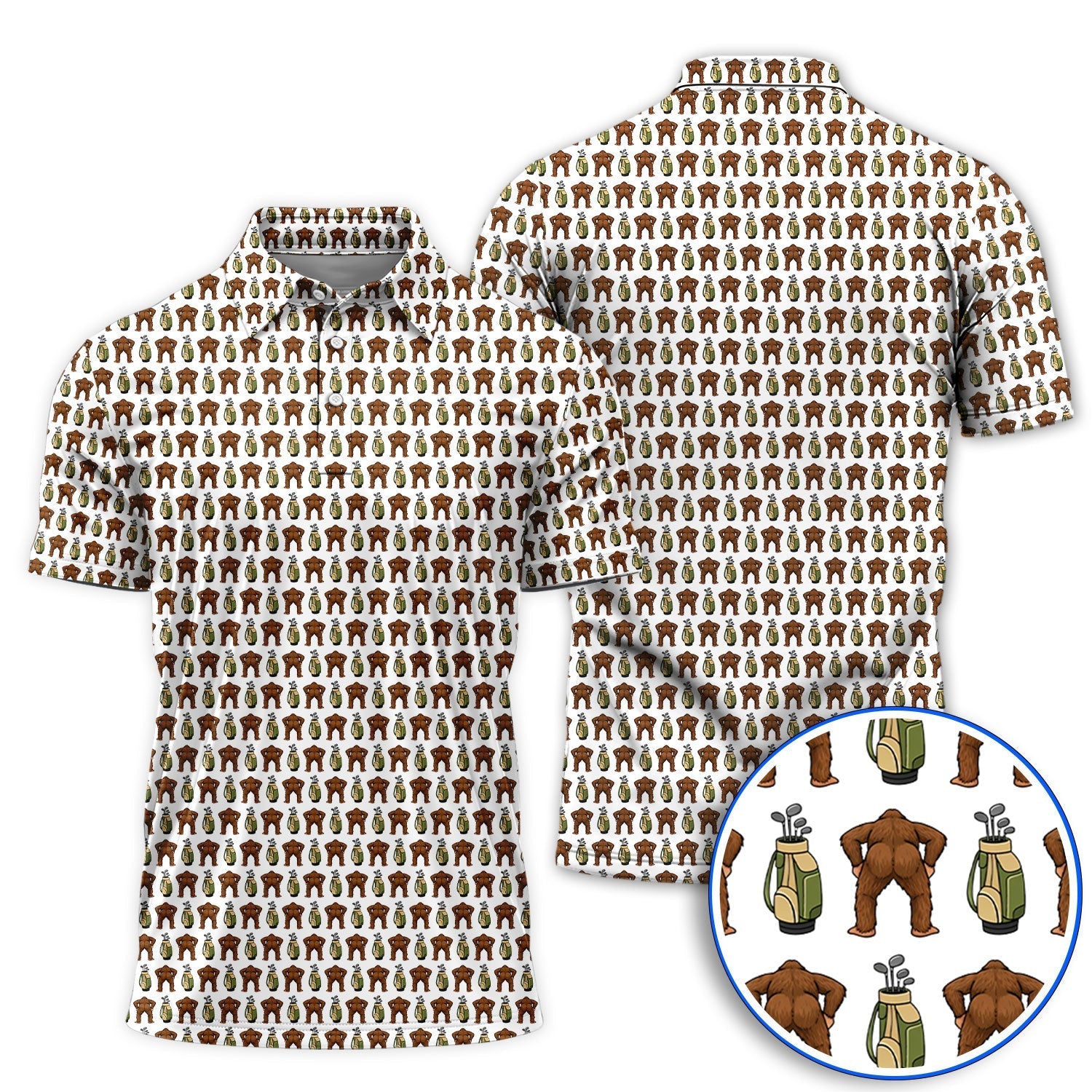 Bigfoot Pattern Golf Polos, Funny Sasquatch Golf Shirt, Golf Gift For Men
