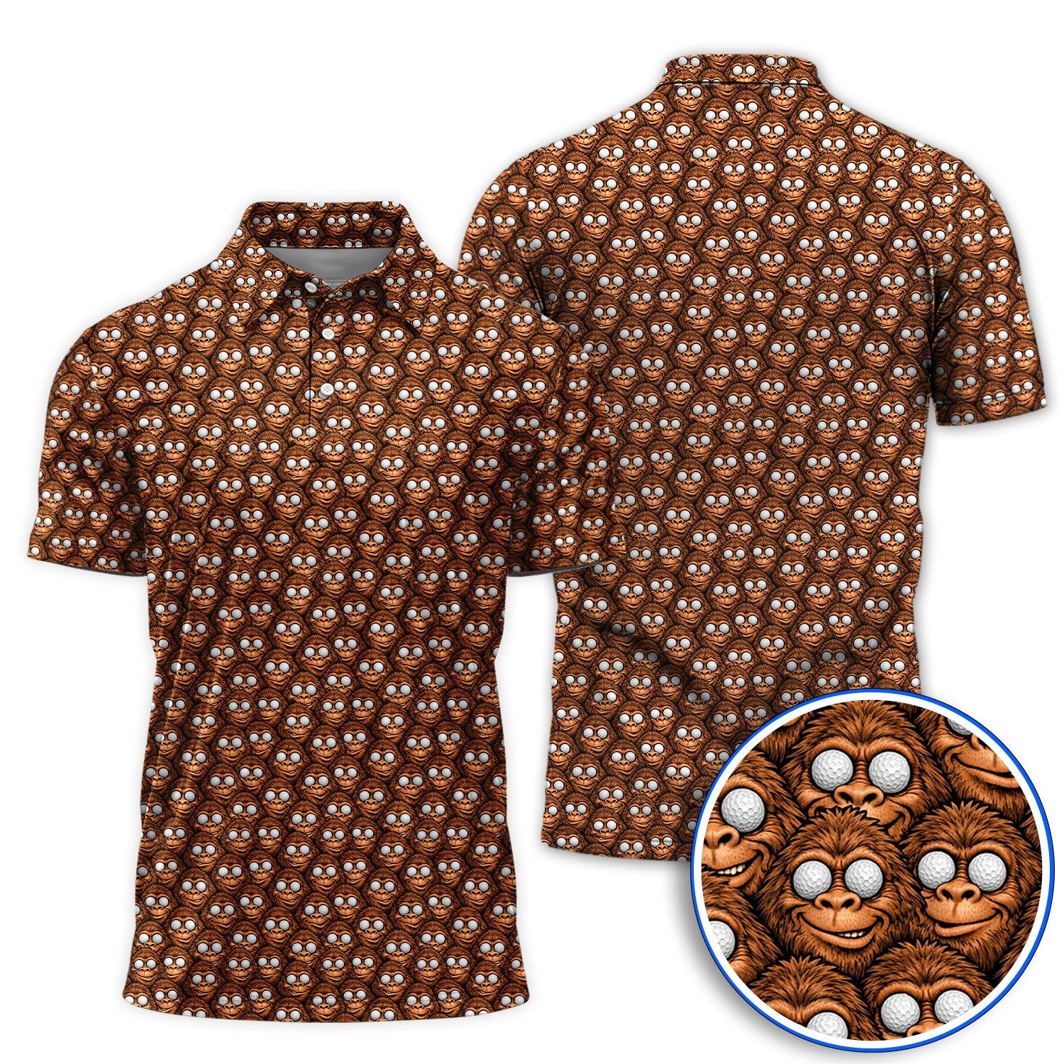 Crazy Bigfoot Pattern Golf Polos, Sasquatch Golf Shirt For Golfer, Funny Golf Gift For Men