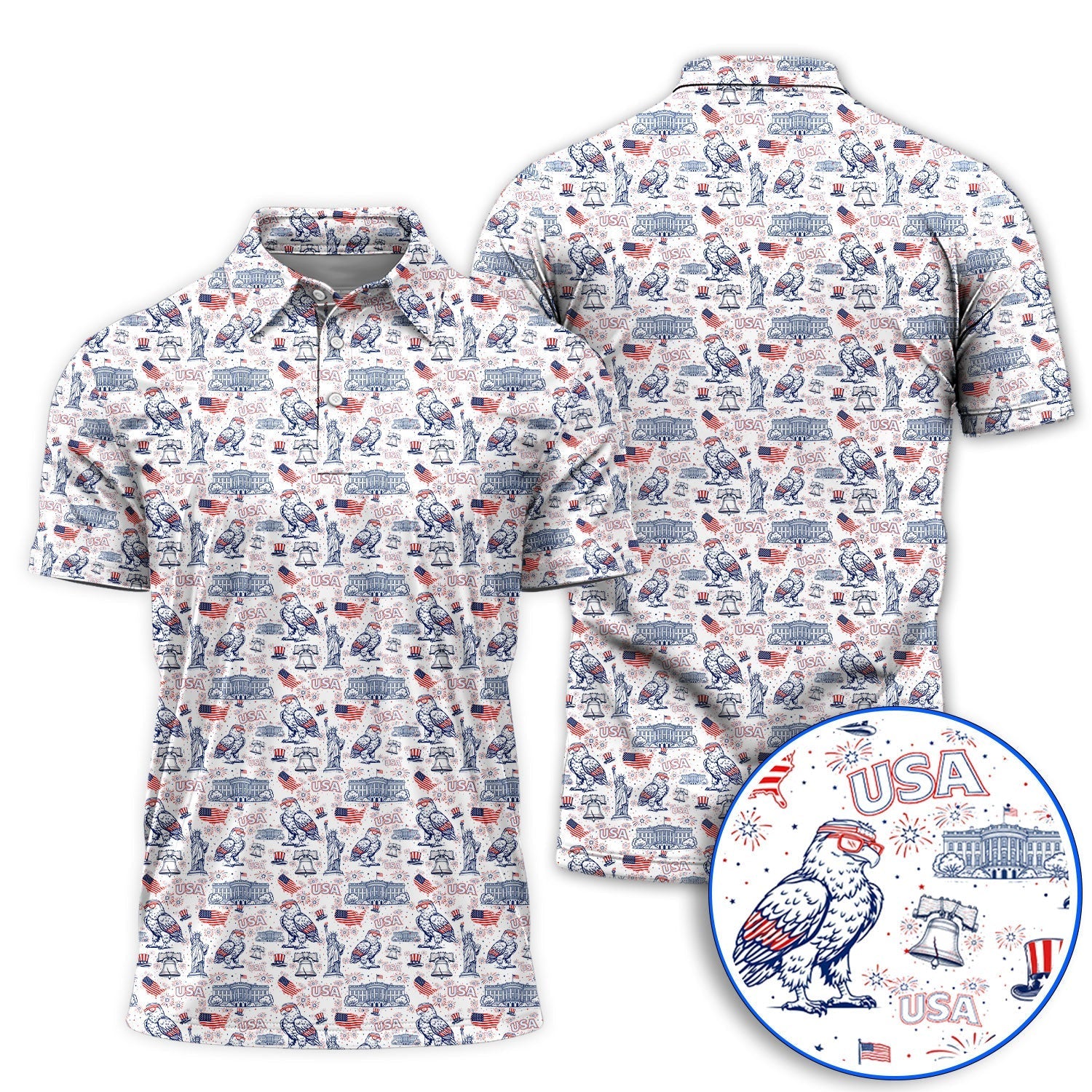 America 250th Patriotic Golf Polos, USA Eagle Pattern Golf Shirt For Golfer, Crazy Golf Shirt