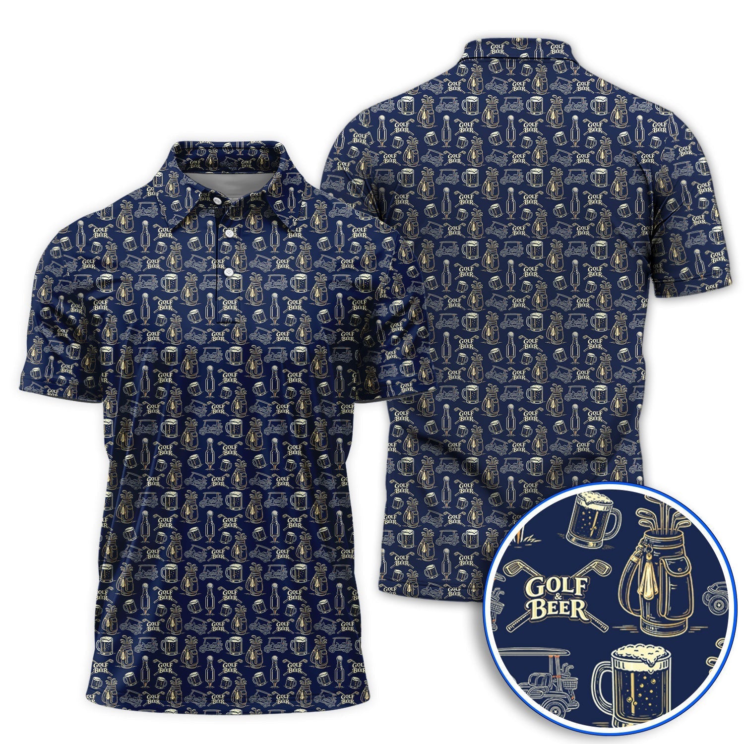 Golf And Beer Pattern Polos, Crazy Golf Shirt For Golfer, Men Golf Gift