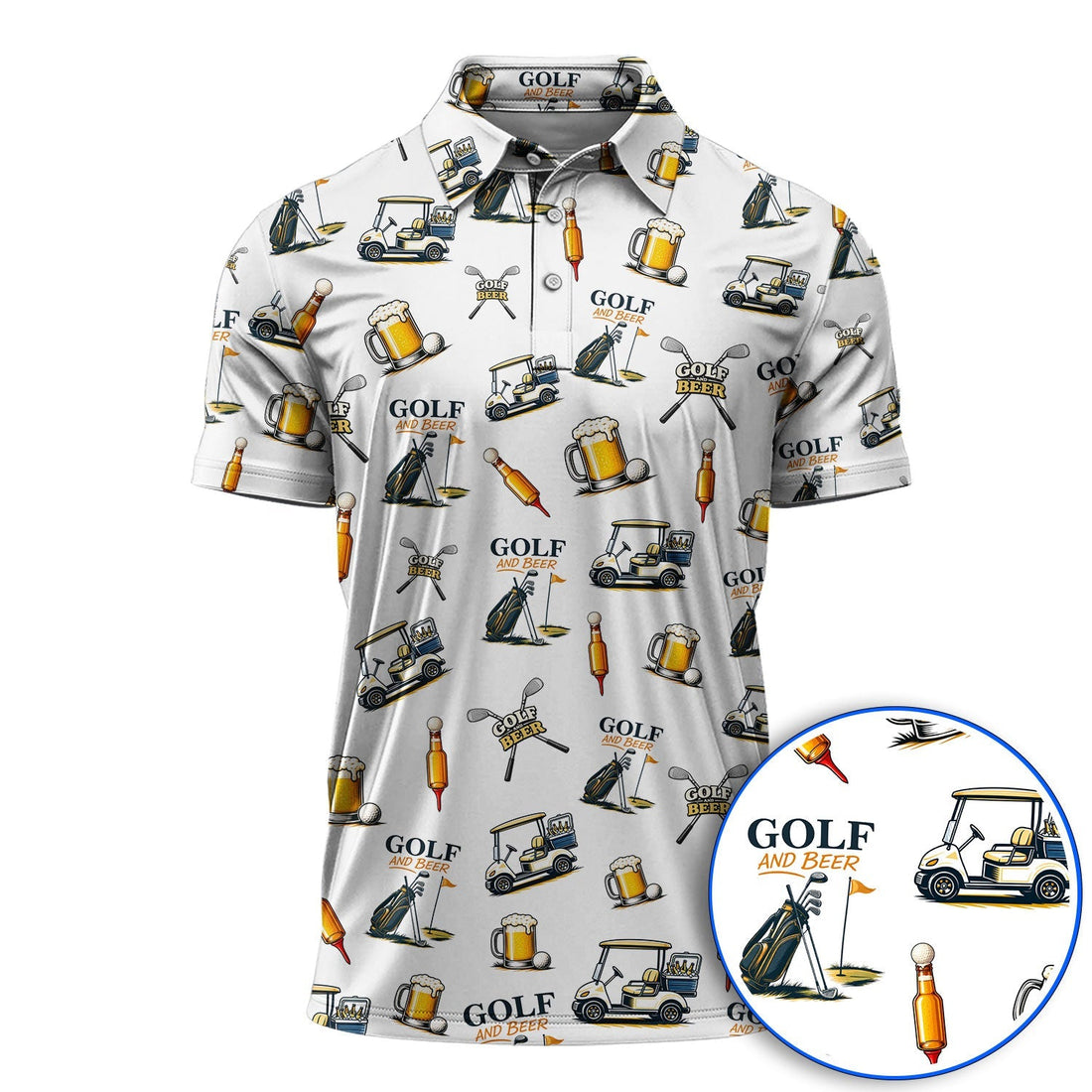 Golf And Beer Pattern Polos For Men, Funny Golf Shirt, Golf Gift For Beer Lover