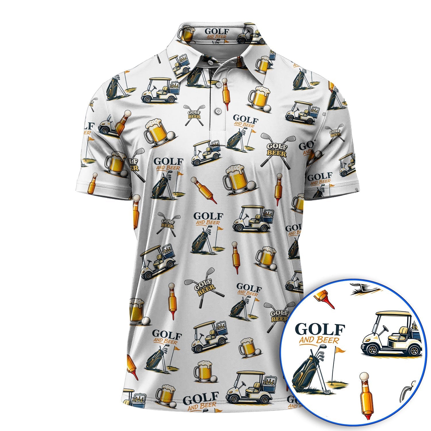 Golf And Beer Pattern Polos For Men, Funny Golf Shirt, Golf Gift For Beer Lover