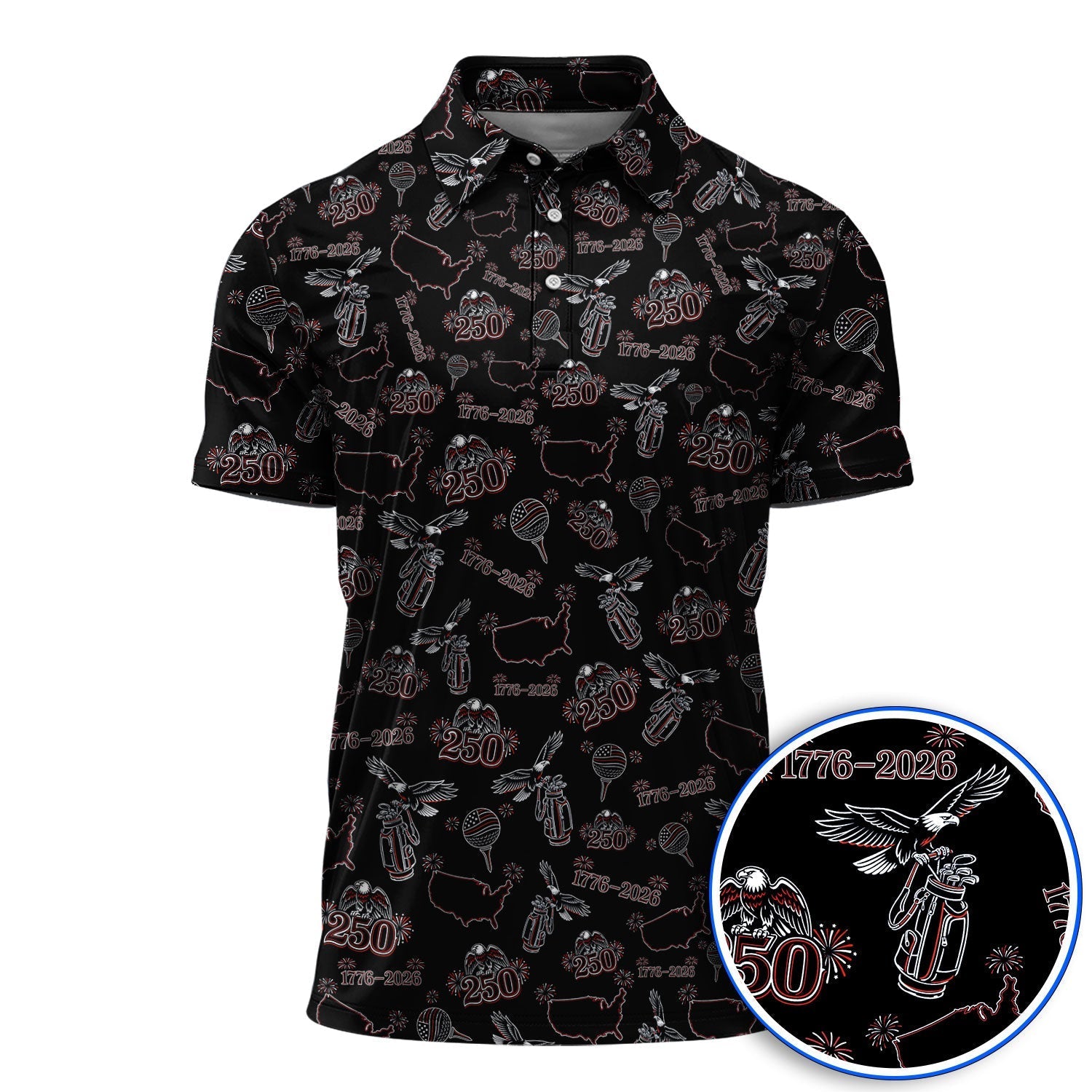 USA Patriotic Eagle Golf Polos, 1776–2026 America 250th Pattern Golf Shirt For Golfer, Crazy Golf Shirt