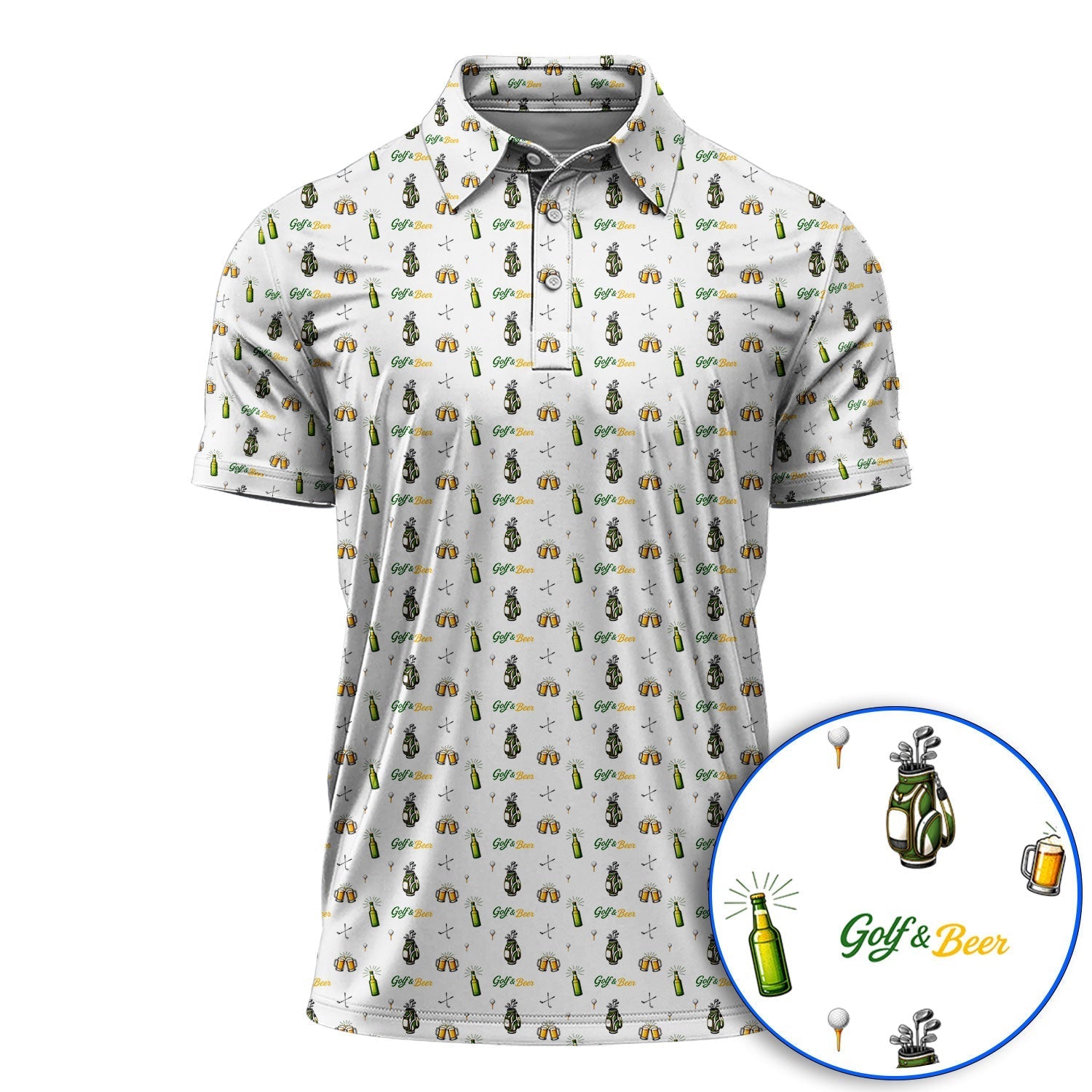 Funny Beer Golf Shirt For Men, Golf & Beer Pattern Polos, Golf Gift For Golfer