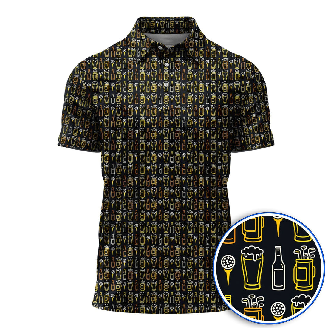 Funny Golf And Beer Pattern Shirt, Crazy Golf Polos For Men, Golf Gift For Golfer