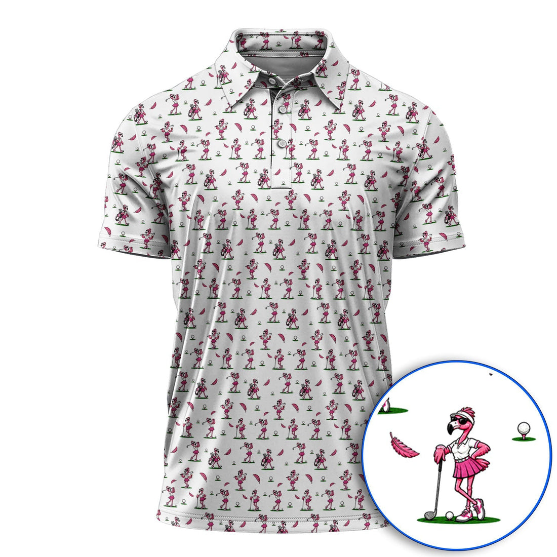 Funny Flamingo Pattern Golf Shirt, Pink Flamingo Golf Polos For Bird Lover, Unique Golf Gift For Golfer