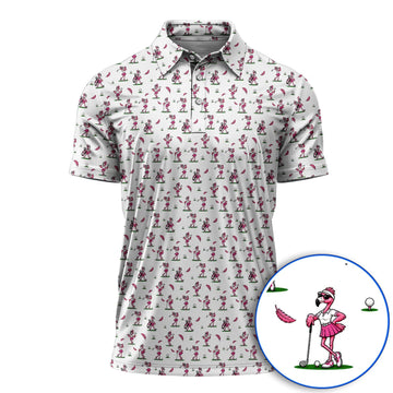 Funny Flamingo Pattern Golf Shirt, Pink Flamingo Golf Polos For Bird Lover, Unique Golf Gift For Golfer