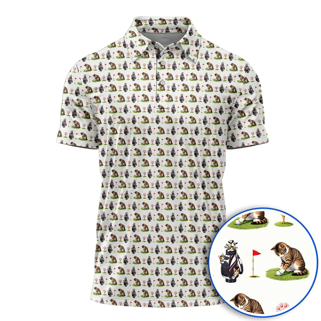 Cute Cat Pattern Golf Shirt, Funny Cats Golf Polos, Golf Gift For Golfer And Cat Lover
