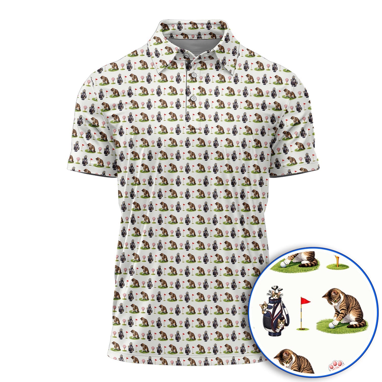 Cute Cat Pattern Golf Shirt, Funny Cats Golf Polos, Golf Gift For Golfer And Cat Lover