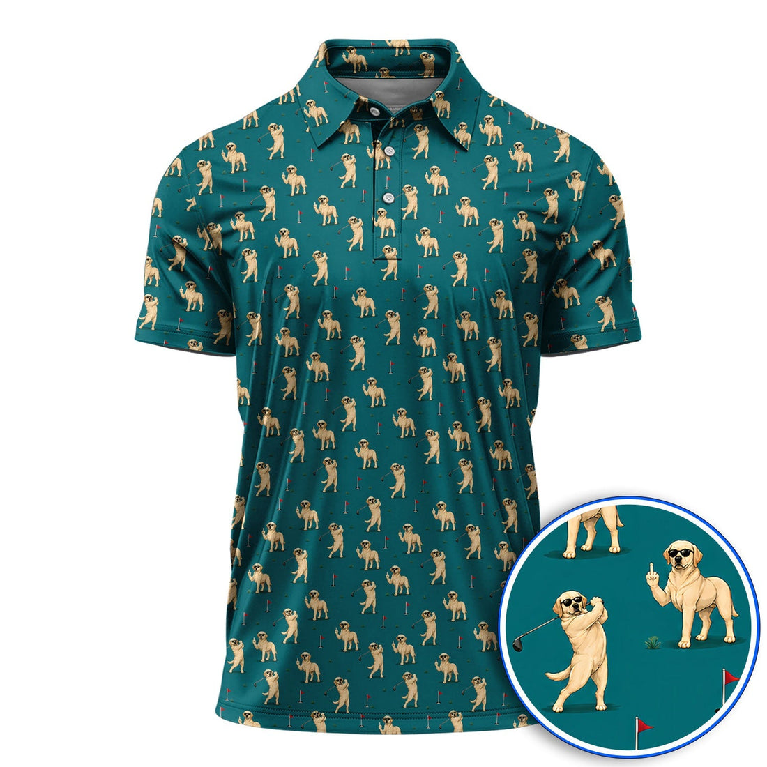 Funny Labrador Middle Finger Pattern Golf Shirt, Savage Dog Sunglasses Golf Polos, Crazy Labrador Lover Gift For Golfer