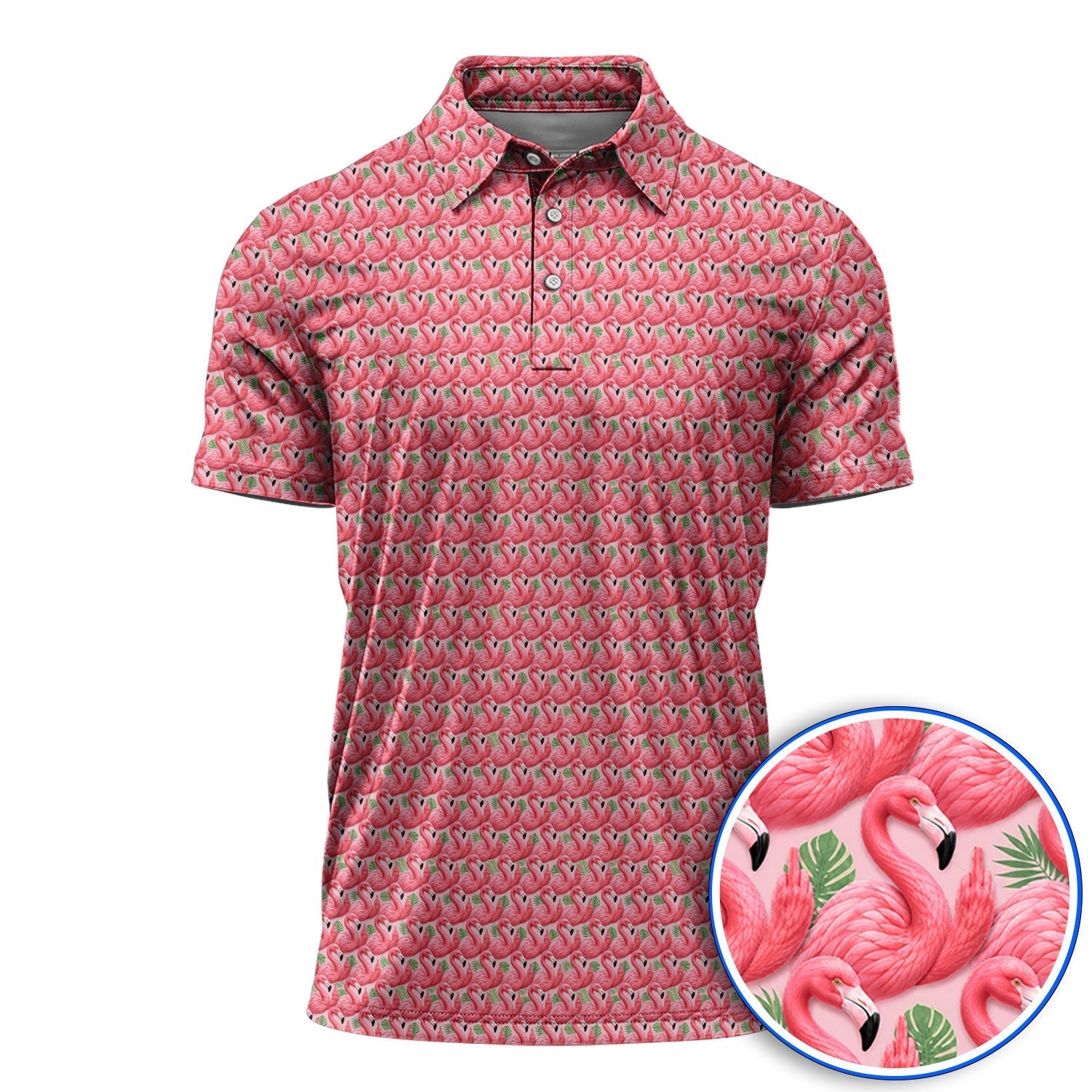 Crazy Flamingo Golf Polos, Pink Tropical Pattern Golf Shirt, Funny Golf Gift For Golfer