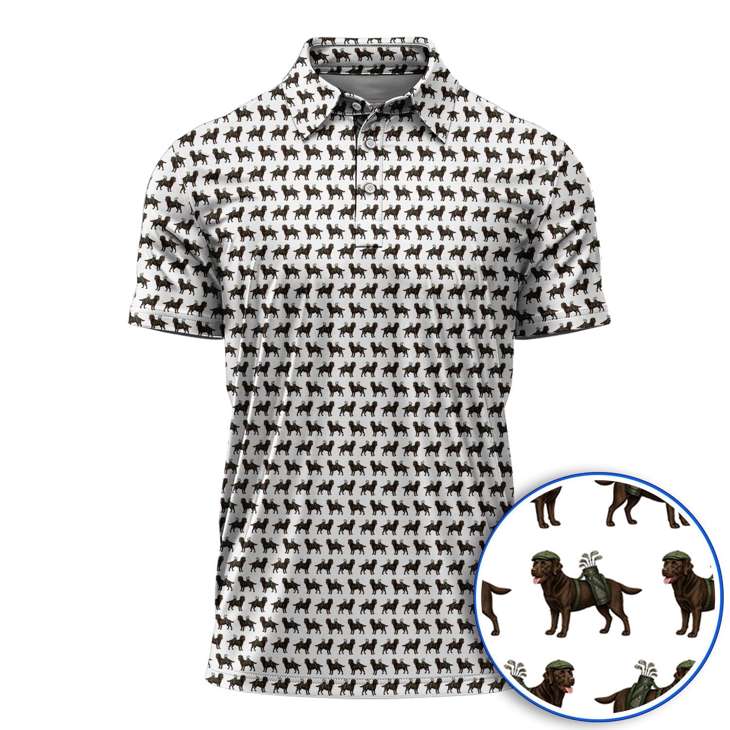 Funny Chocolate Labrador Pattern Golf Shirt, Chocolate Lab In Golf Hat Polos, Unique Dog Lover Gift For Golfer