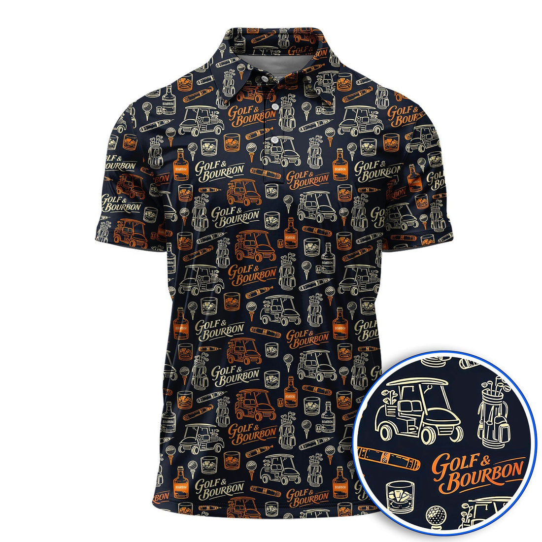 Golf & Bourbon Pattern Golf Polos, Crazy Golf Shirt For Golfer, Golf Gift For Men