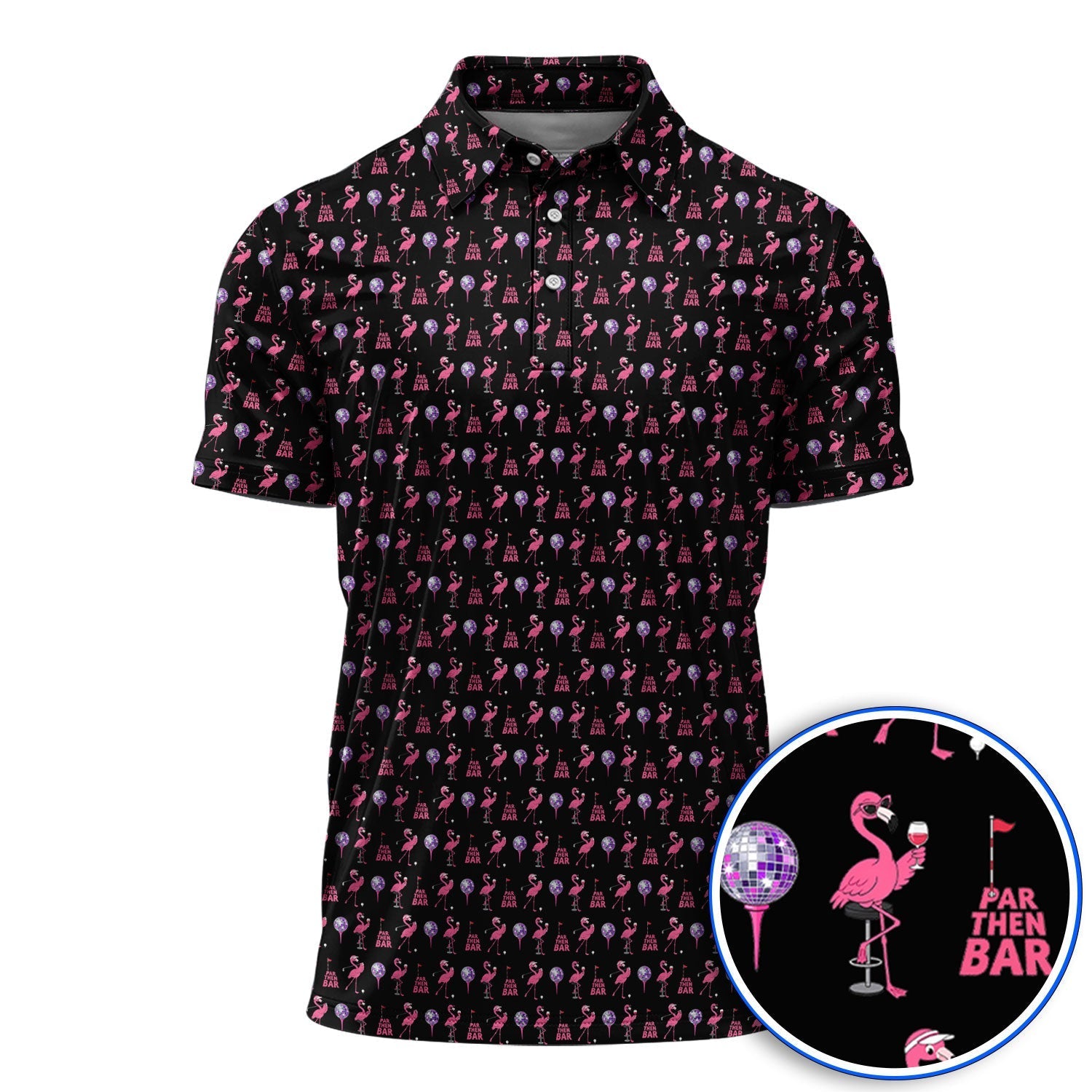 Funny Tropical Flamingo Pattern Golf Shirt, Pink Flamingo Bird Golf Polos, Unique Summer Golf Gift For Golfer