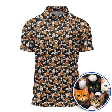 Crazy Pattern Golf Shirt, Pet Golf Polos For Golfer, Golf Gift For Cat Lover