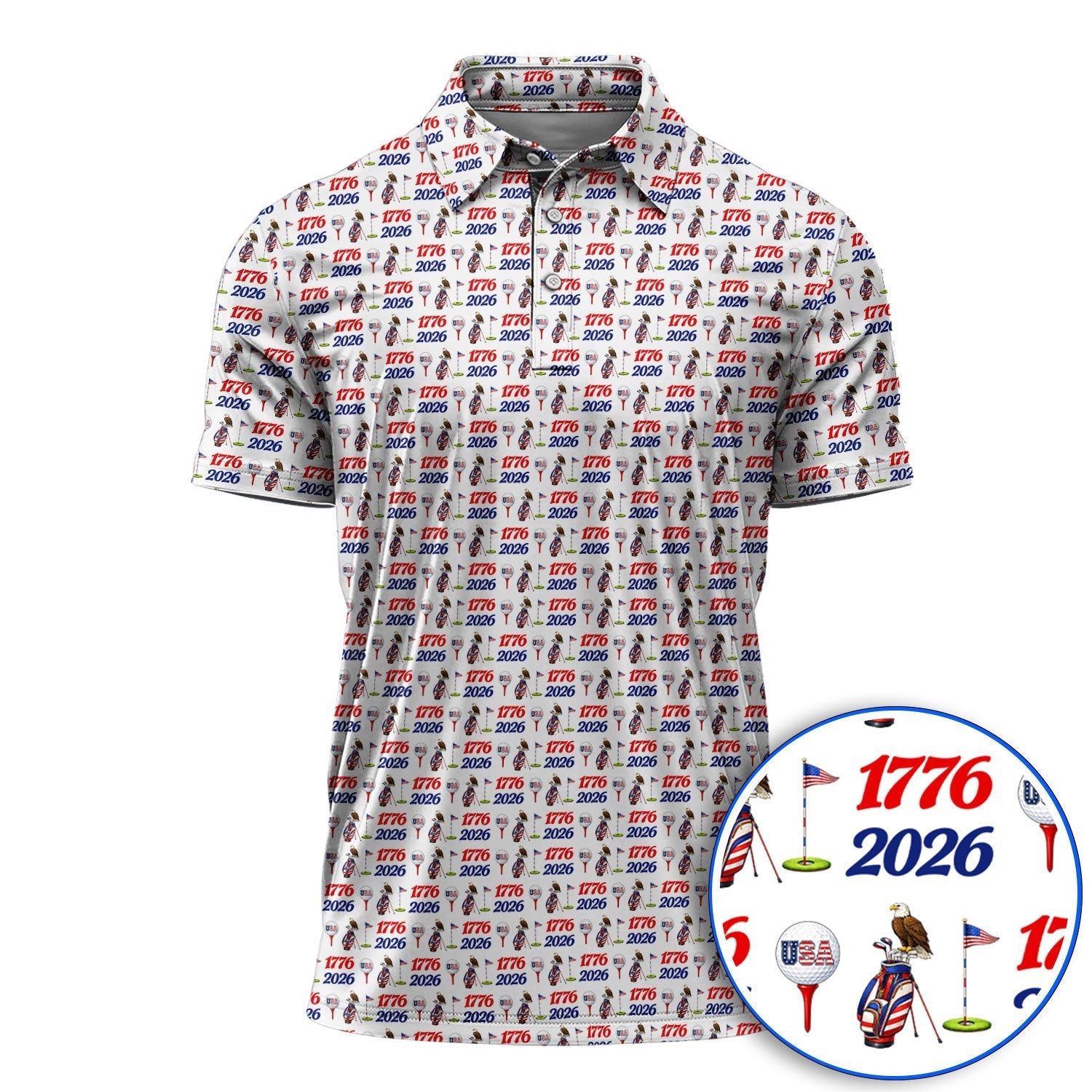 USA 1776–2026 Patriotic Golf Polos, American Flag & Eagle Pattern Golf Shirt, Golf Gift For Golfer