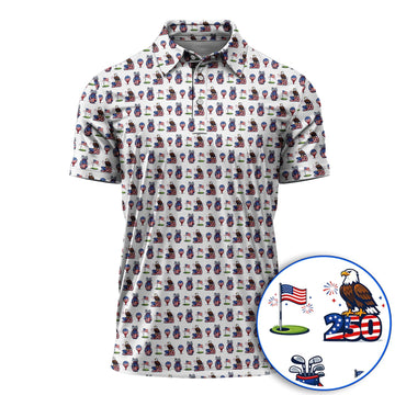 American Freedom Pattern Golf Shirt, USA 250 Eagle & Flag Pattern Golf Polos, Crazy Golf Gift For Golfer