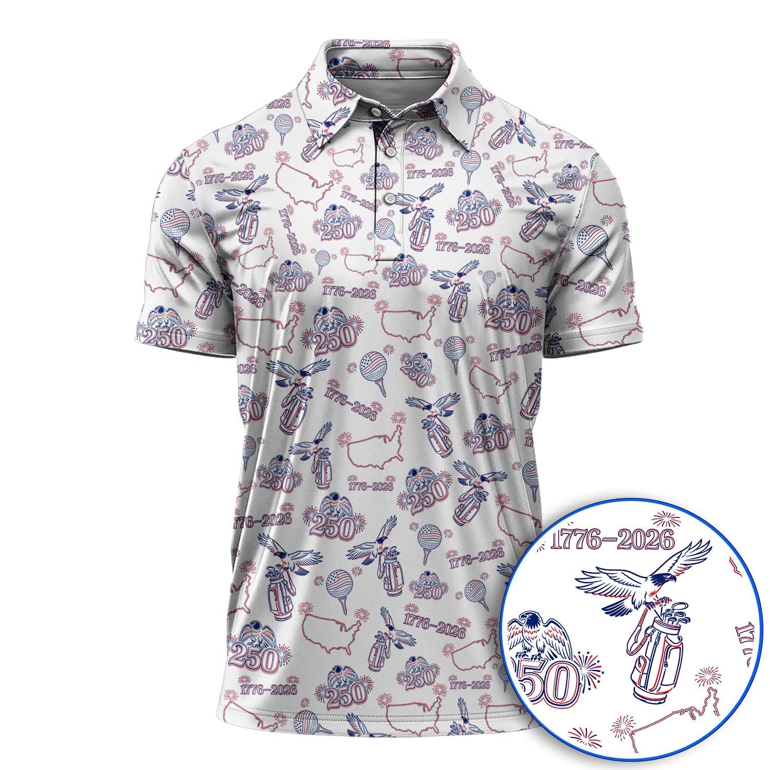 USA Patriotic Eagle Golf Polos, 1776–2026 America 250th Pattern Golf Shirt For Golfer, Crazy Golf Shirt