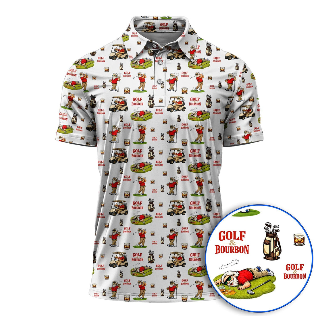 Funny Golf & Bourbon Pattern Golf Shirt, Crazy Golf Polos For Men, Golf Gift For Golfer