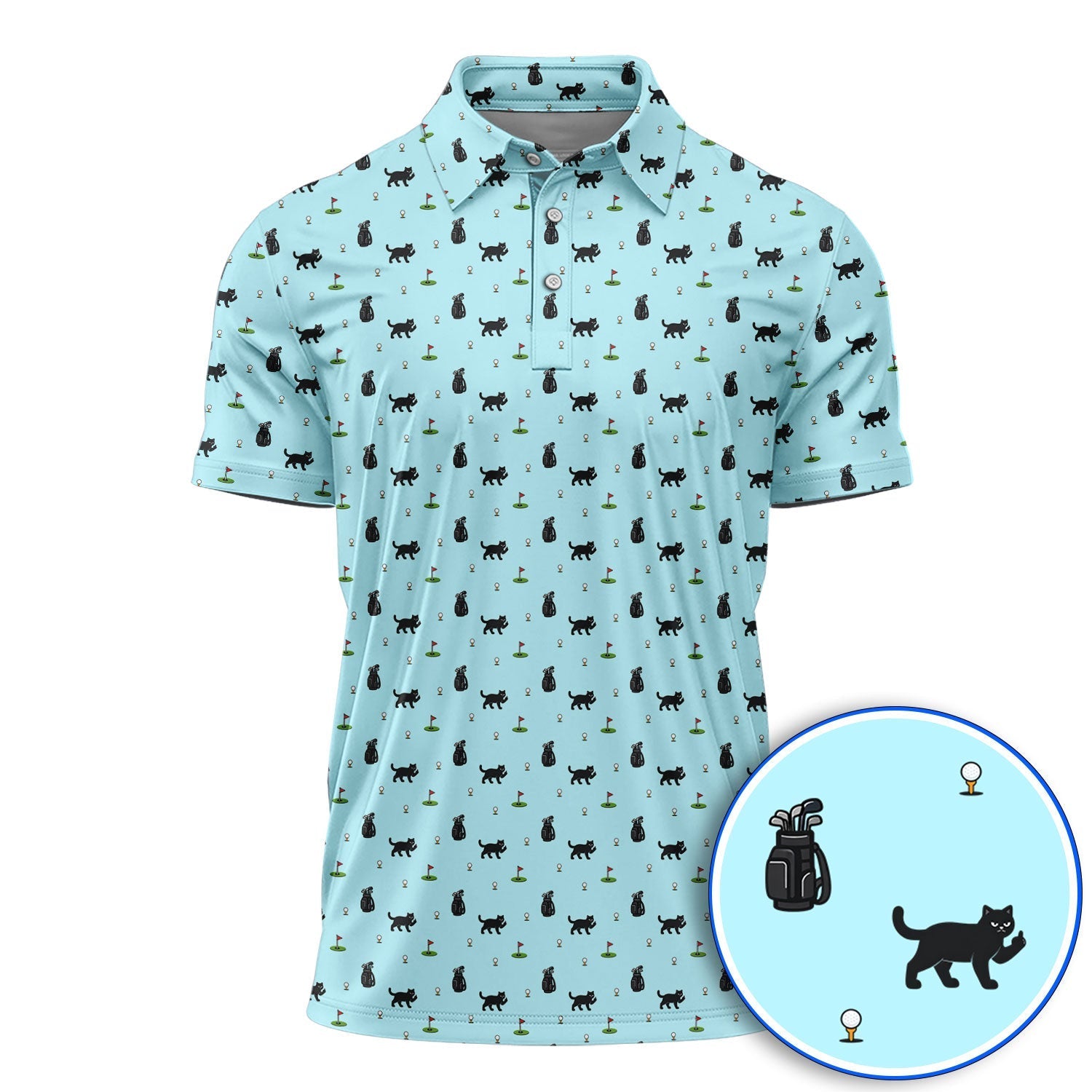 Funny Black Cat Pattern Golf Polos, Cat Golf Shirt For Golfer, Golf Gift For Pet Lover