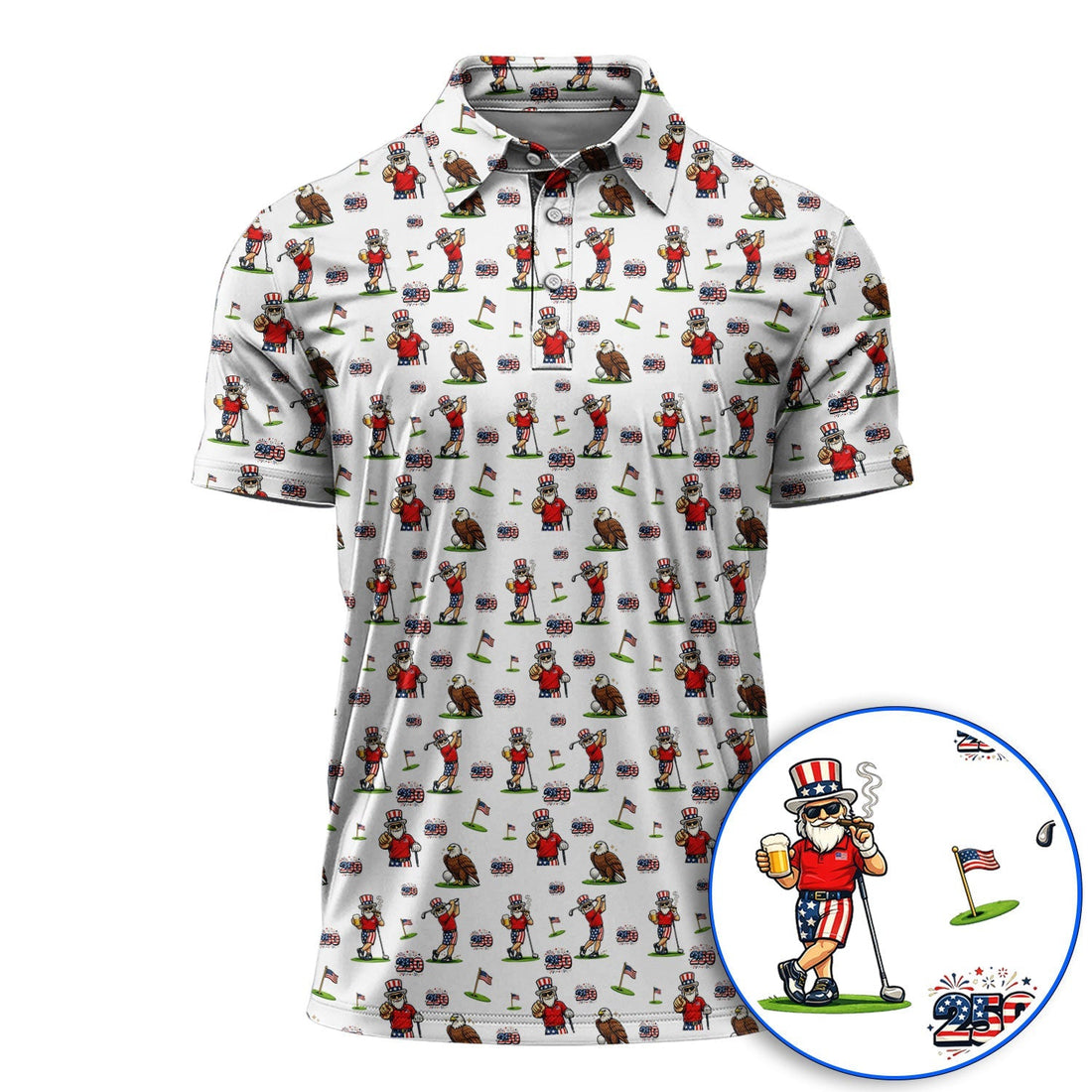 Funny USA Patriotic Golf Polos, USA Patriotic 250th Anniversary Pattern Golf Shirt, Golf Gift For Golfer