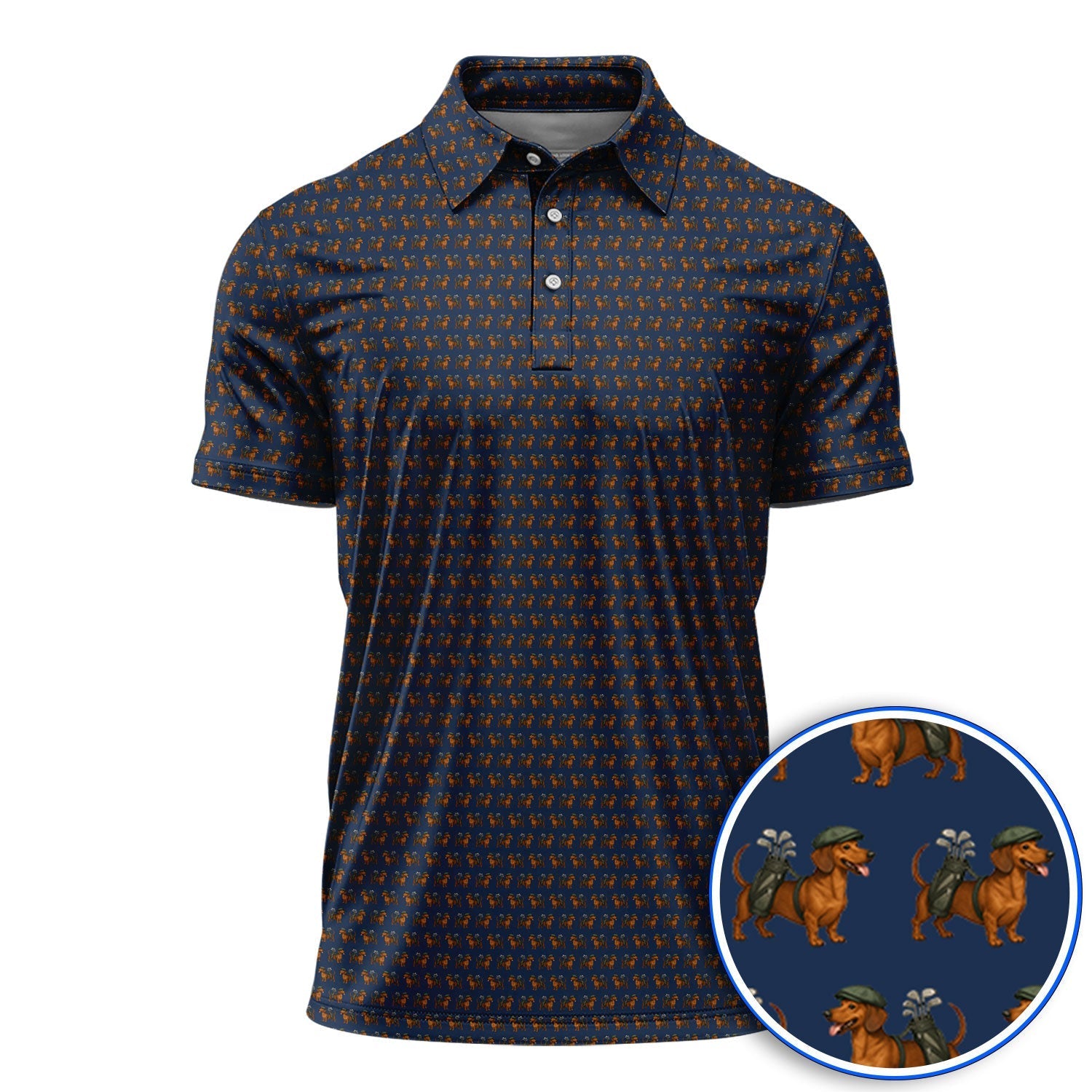 Funny Dachshund Pattern Golf Polos, Crazy Wiener Dog Golf Shirt For Men, Golf Shirt For Golfer