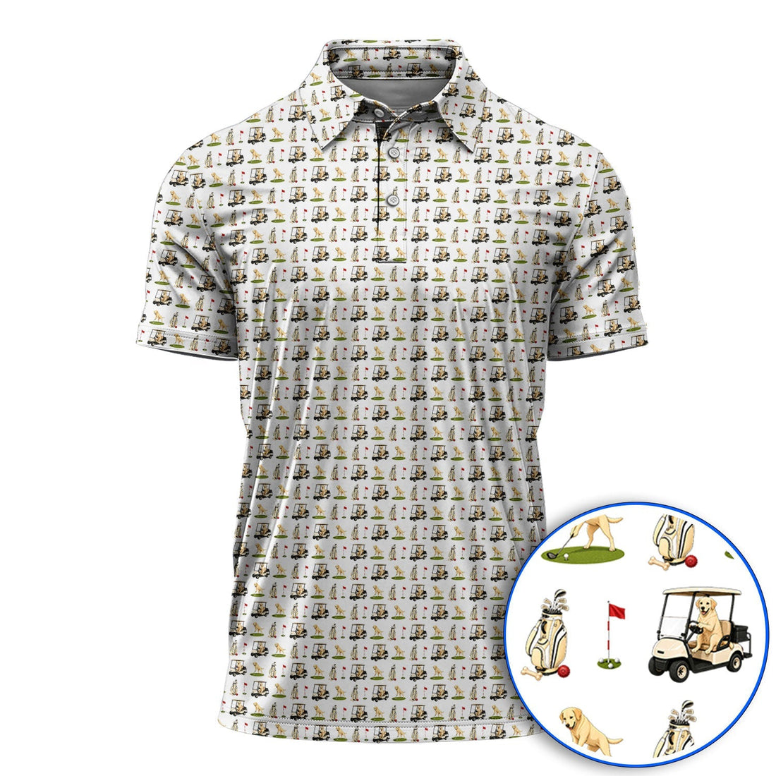 Funny Labrador Pattern Golf Shirt, Labrador Driving Golf Cart Polos, Unique Dog Lover Gift For Golfer