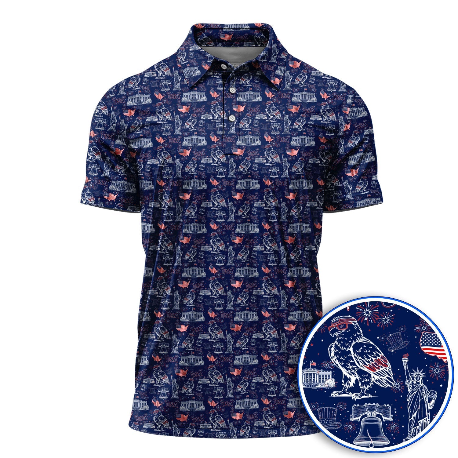 America 250th Patriotic Golf Polos, USA Eagle Pattern Golf Shirt For Golfer, Crazy Golf Shirt