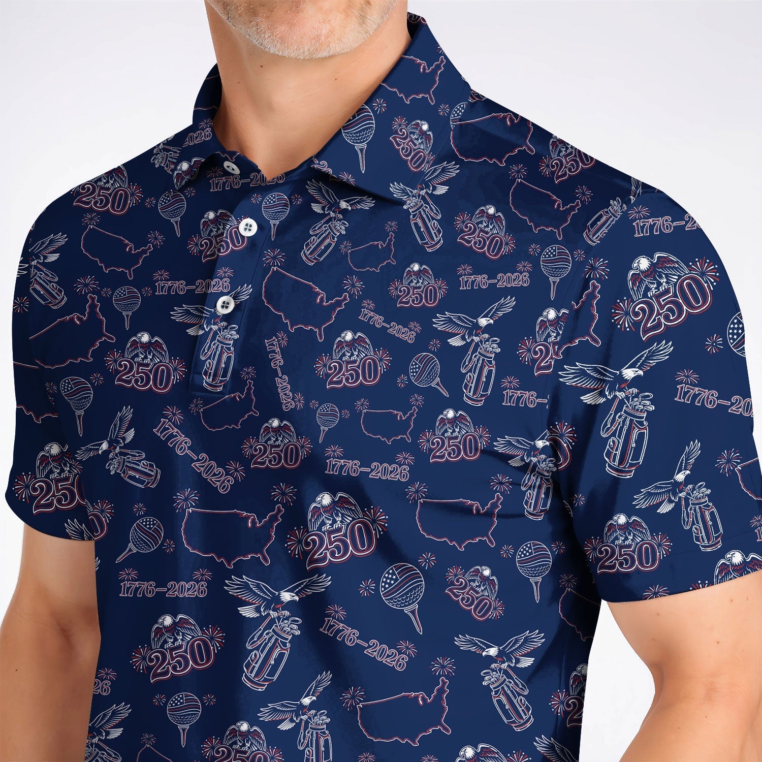 USA 250th Pattern Golf Shirt, Patriotic USA Golf Polos, Crazy Golf Gift For Golfer