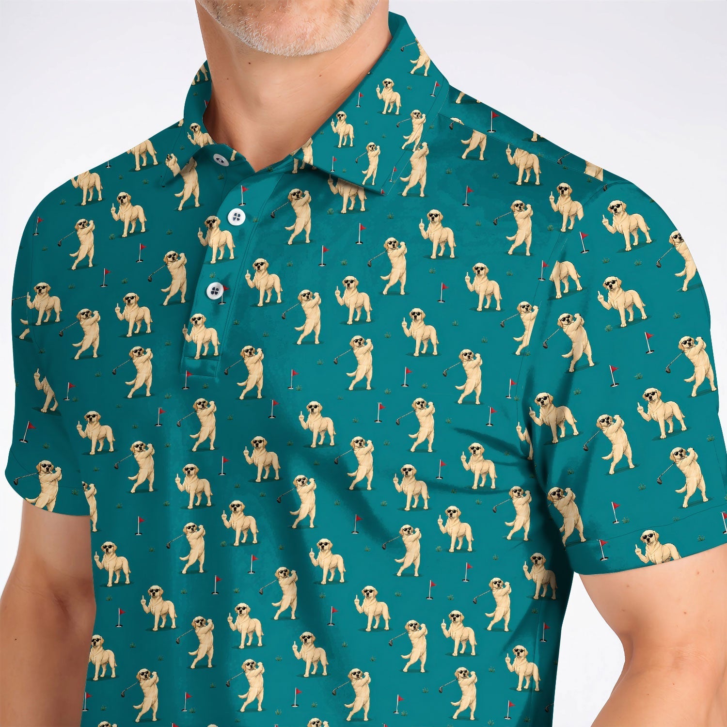 Funny Labrador Middle Finger Pattern Golf Shirt, Savage Dog Sunglasses Golf Polos, Crazy Labrador Lover Gift For Golfer