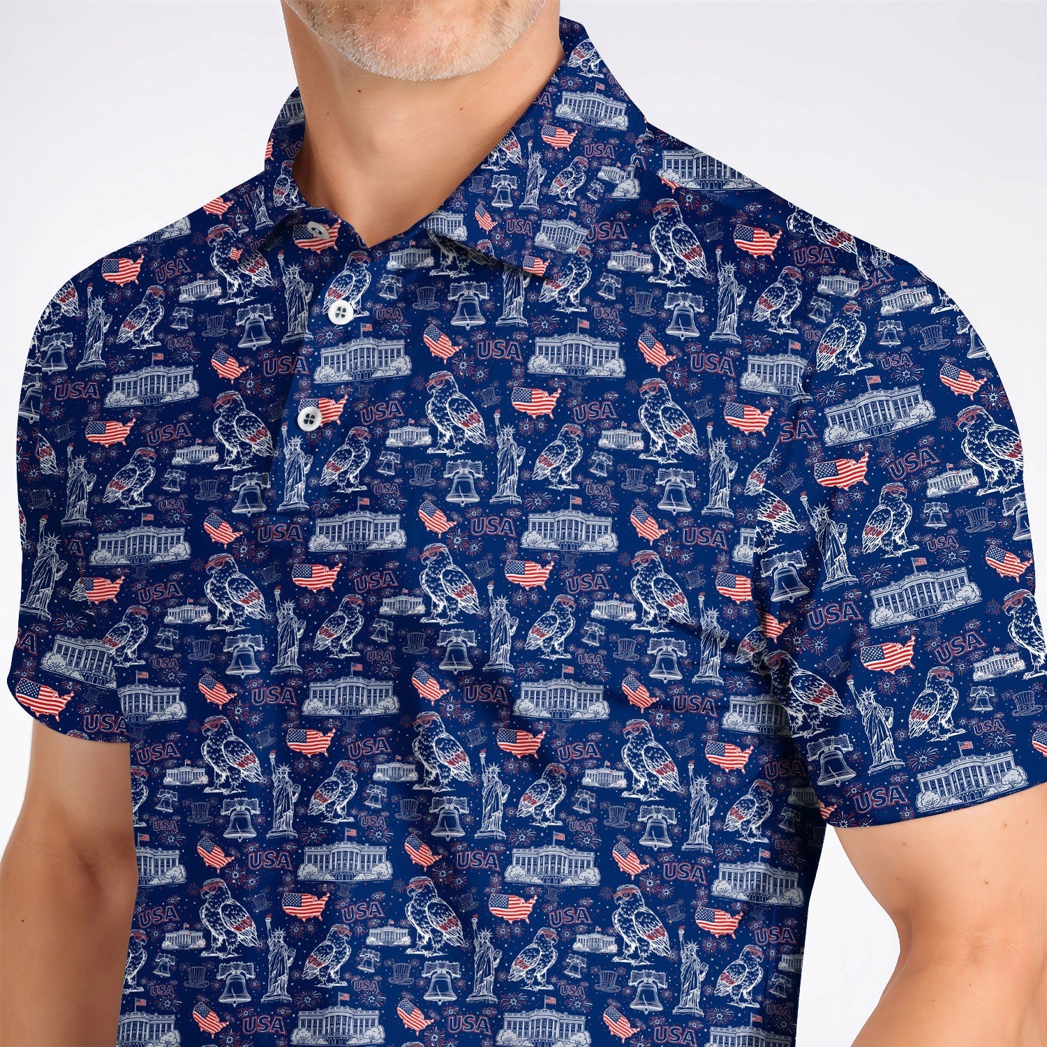 America 250th Patriotic Golf Polos, USA Eagle Pattern Golf Shirt For Golfer, Crazy Golf Shirt