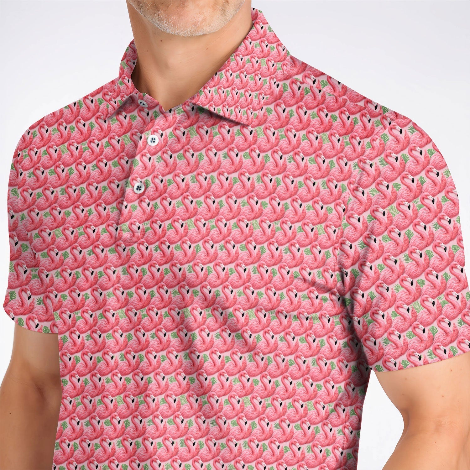 Crazy Flamingo Golf Polos, Pink Tropical Pattern Golf Shirt, Funny Golf Gift For Golfer