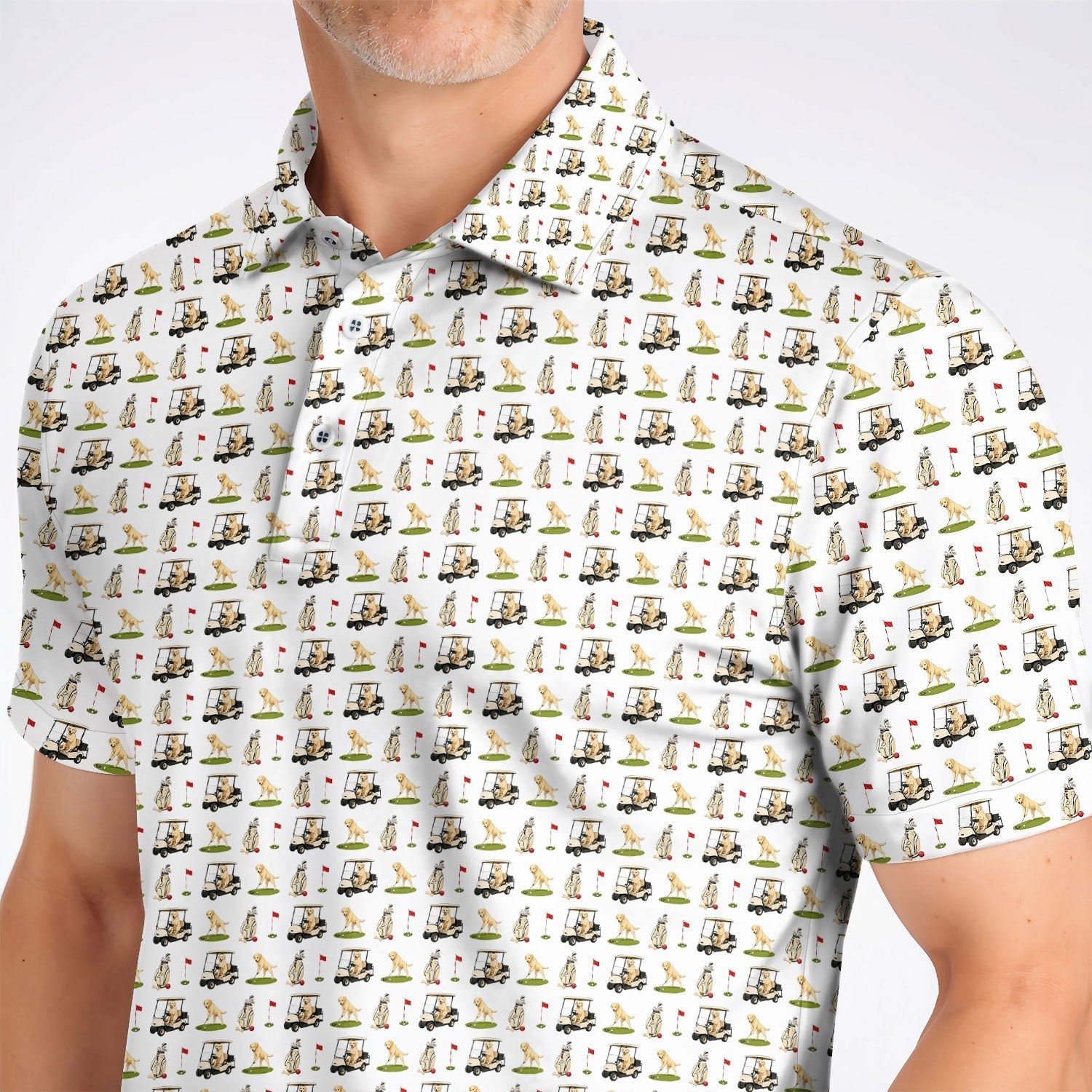 Funny Labrador Pattern Golf Shirt, Labrador Driving Golf Cart Polos, Unique Dog Lover Gift For Golfer