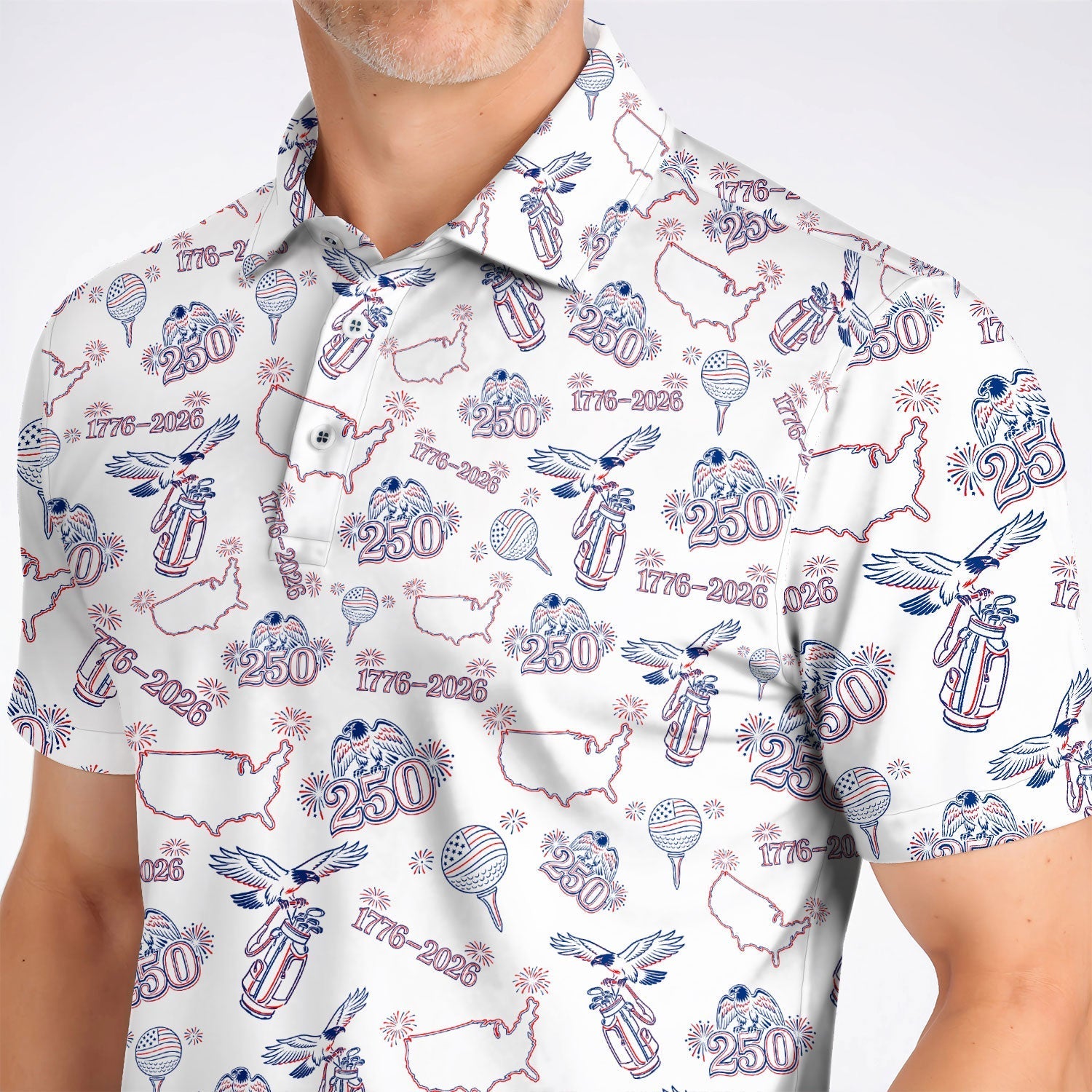 USA Patriotic Eagle Golf Polos, 1776–2026 America 250th Pattern Golf Shirt For Golfer, Crazy Golf Shirt