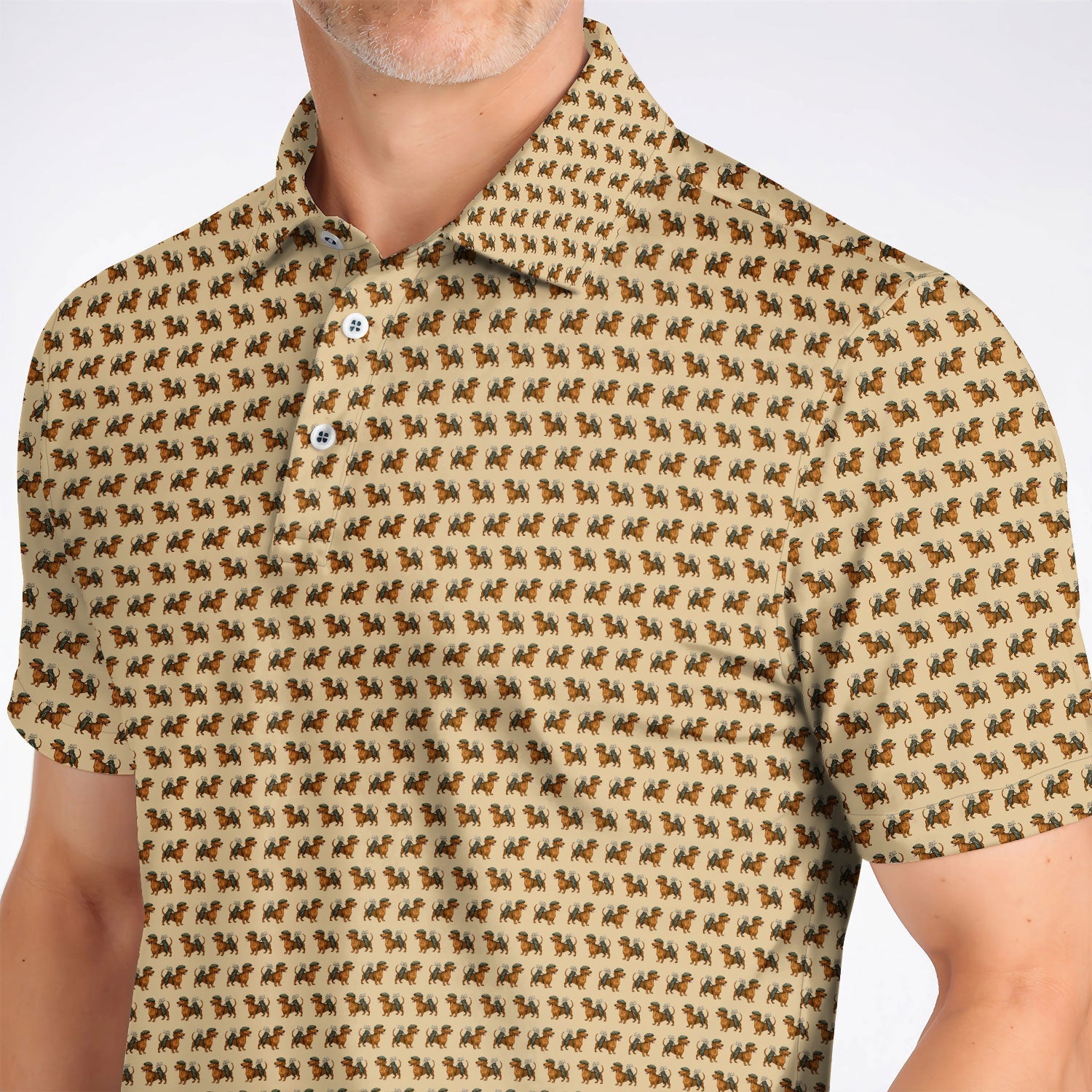 Funny Dachshund Pattern Golf Polos, Crazy Wiener Dog Golf Shirt For Men, Golf Shirt For Golfer