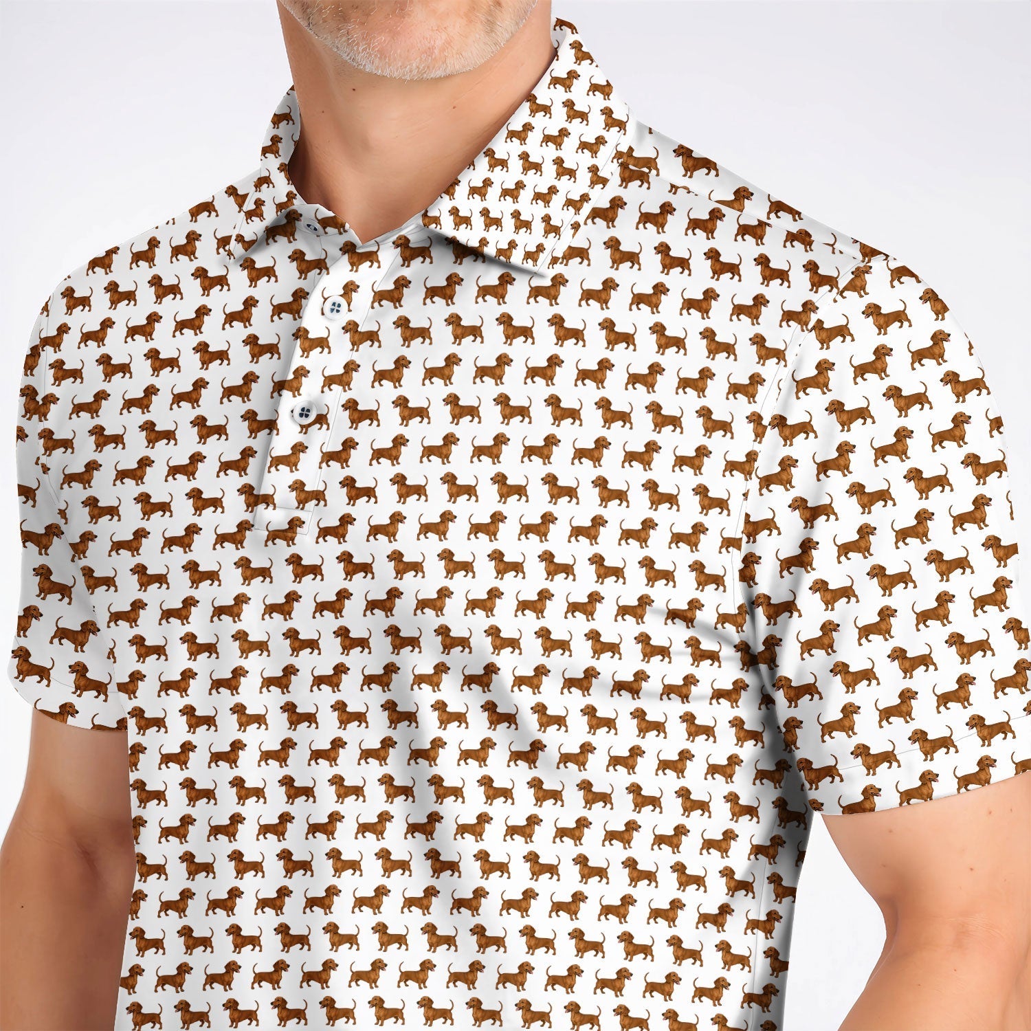 Funny Dachshund Pattern Golf Shirt, Cute Wiener Dog Golf Polos For Pet Lover, Golf Gift For Golfer