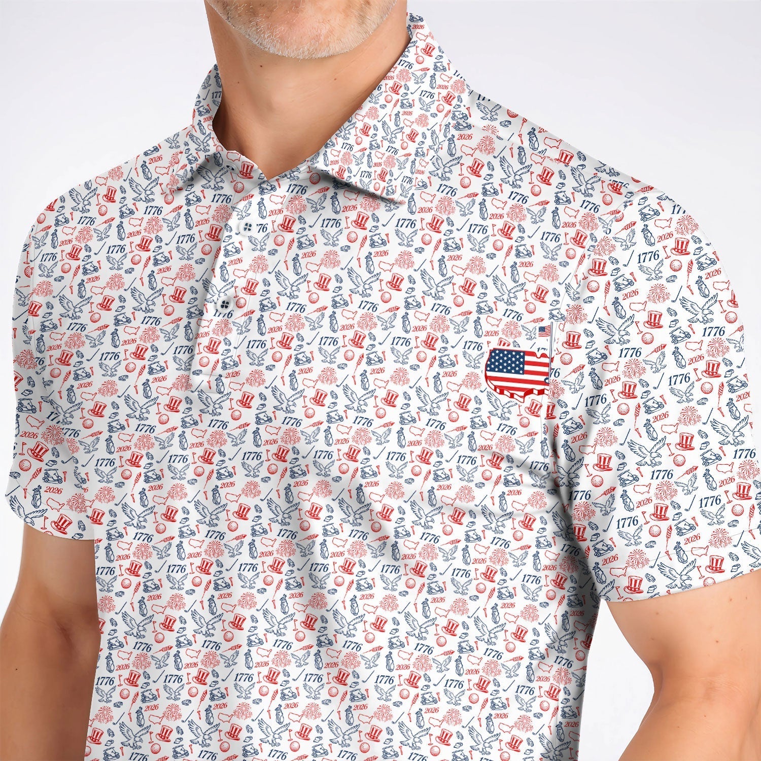 USA 250th Patriotic Pattern Golf Shirt, 1776–2026 American Golf Polos, Crazy Golf Shirts For Golfer