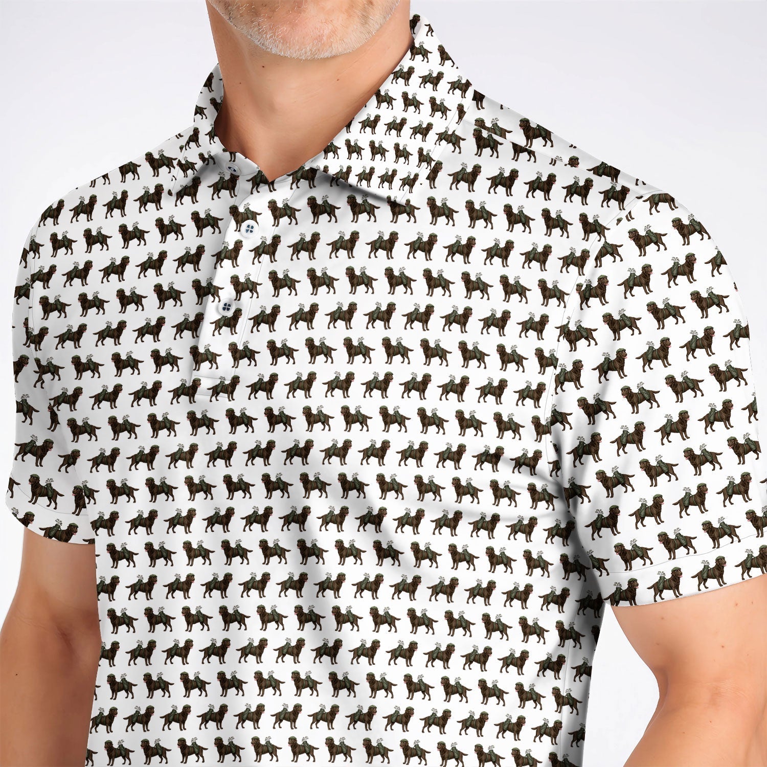 Funny Chocolate Labrador Pattern Golf Shirt, Chocolate Lab In Golf Hat Polos, Unique Dog Lover Gift For Golfer