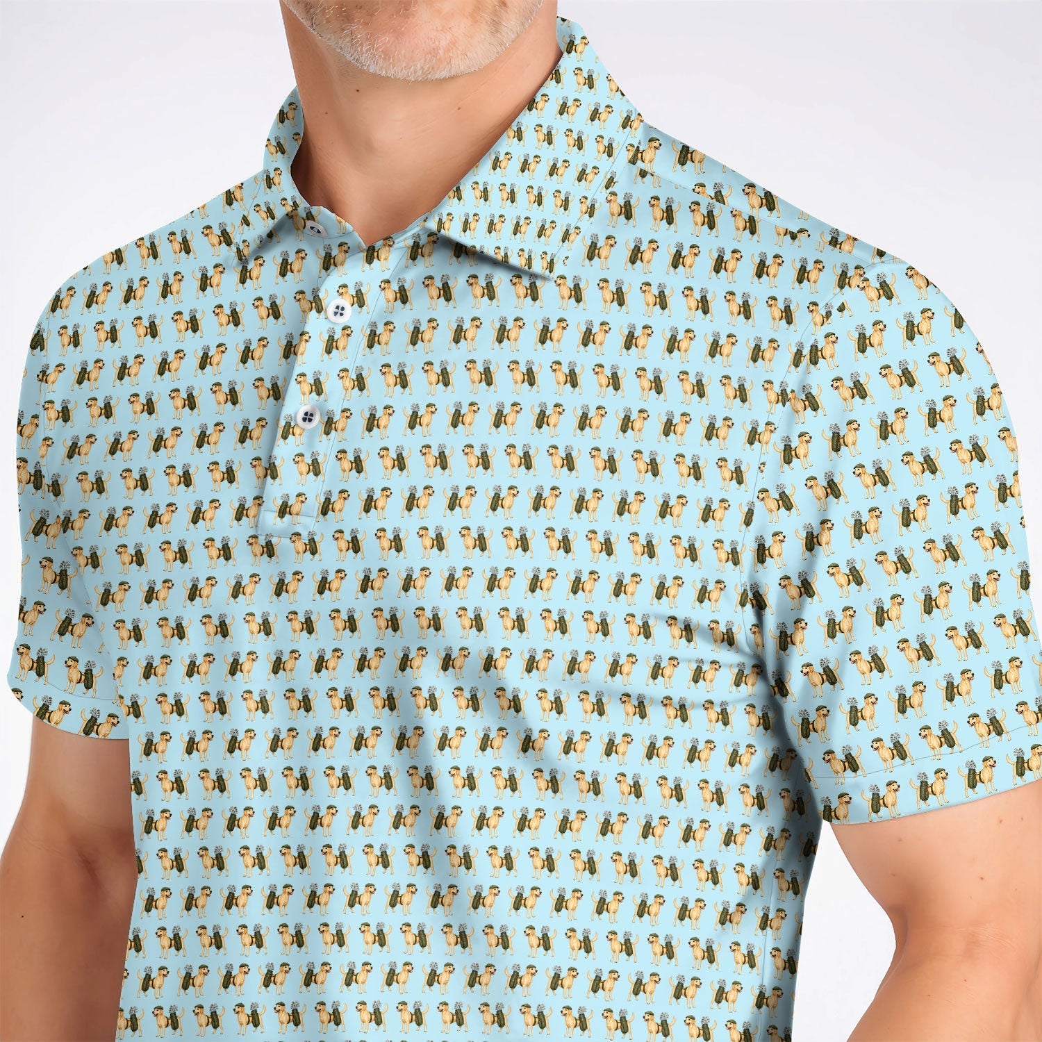 Funny Labrador Retriever Pattern Golf Shirt, Cute Yellow Lab Golf Polos For Pet Lover, Unique Golf Gift For Golfer