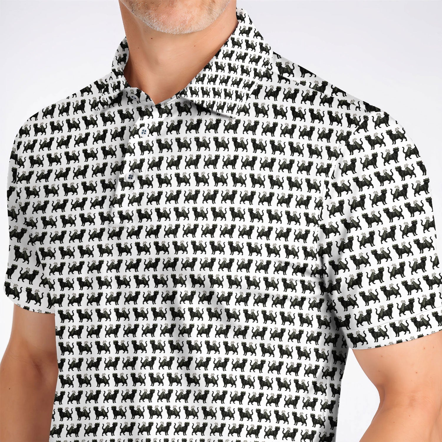 Cat Pattern Golf Shirt, Funny Pet Lover Golf Polos, Crazy Golf Gift For Golfer