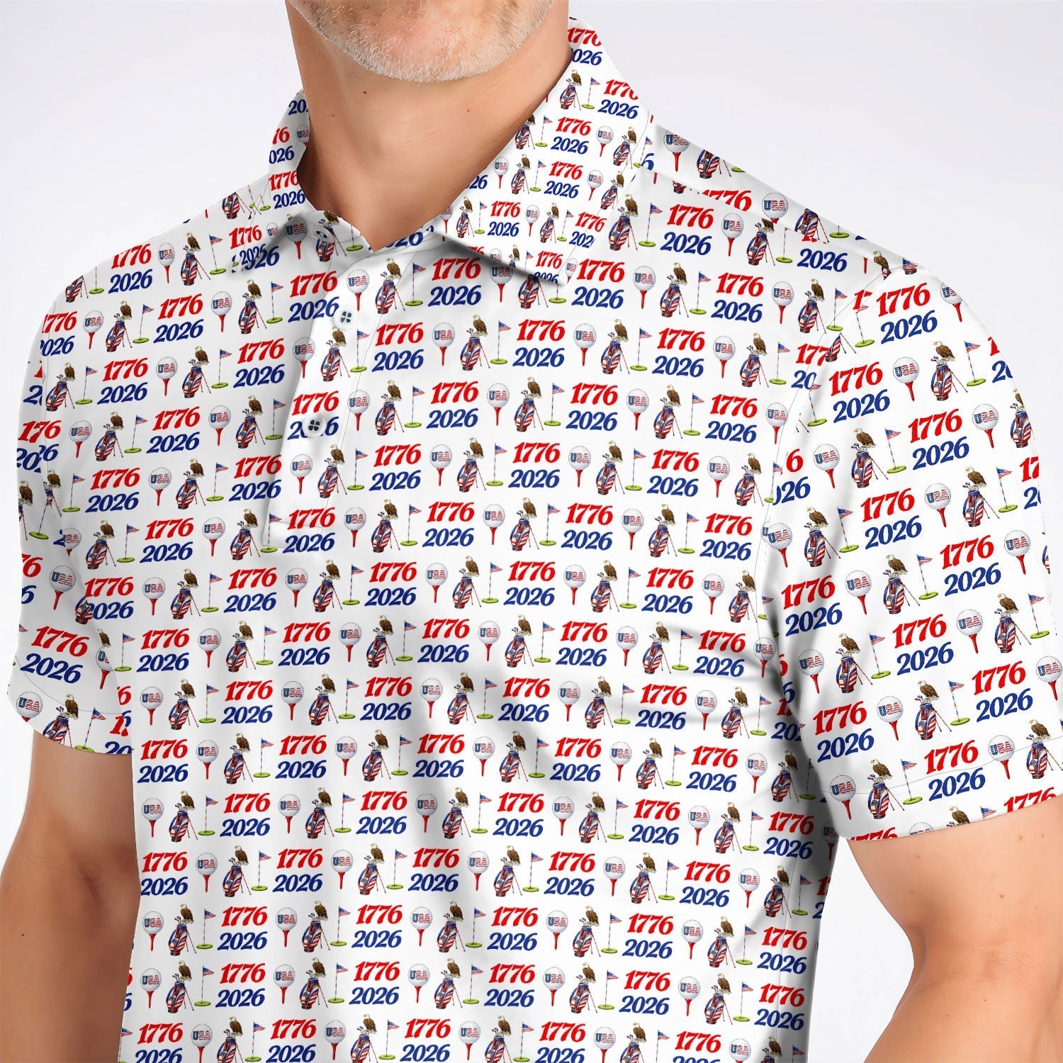 USA 1776–2026 Patriotic Golf Polos, American Flag & Eagle Pattern Golf Shirt, Golf Gift For Golfer