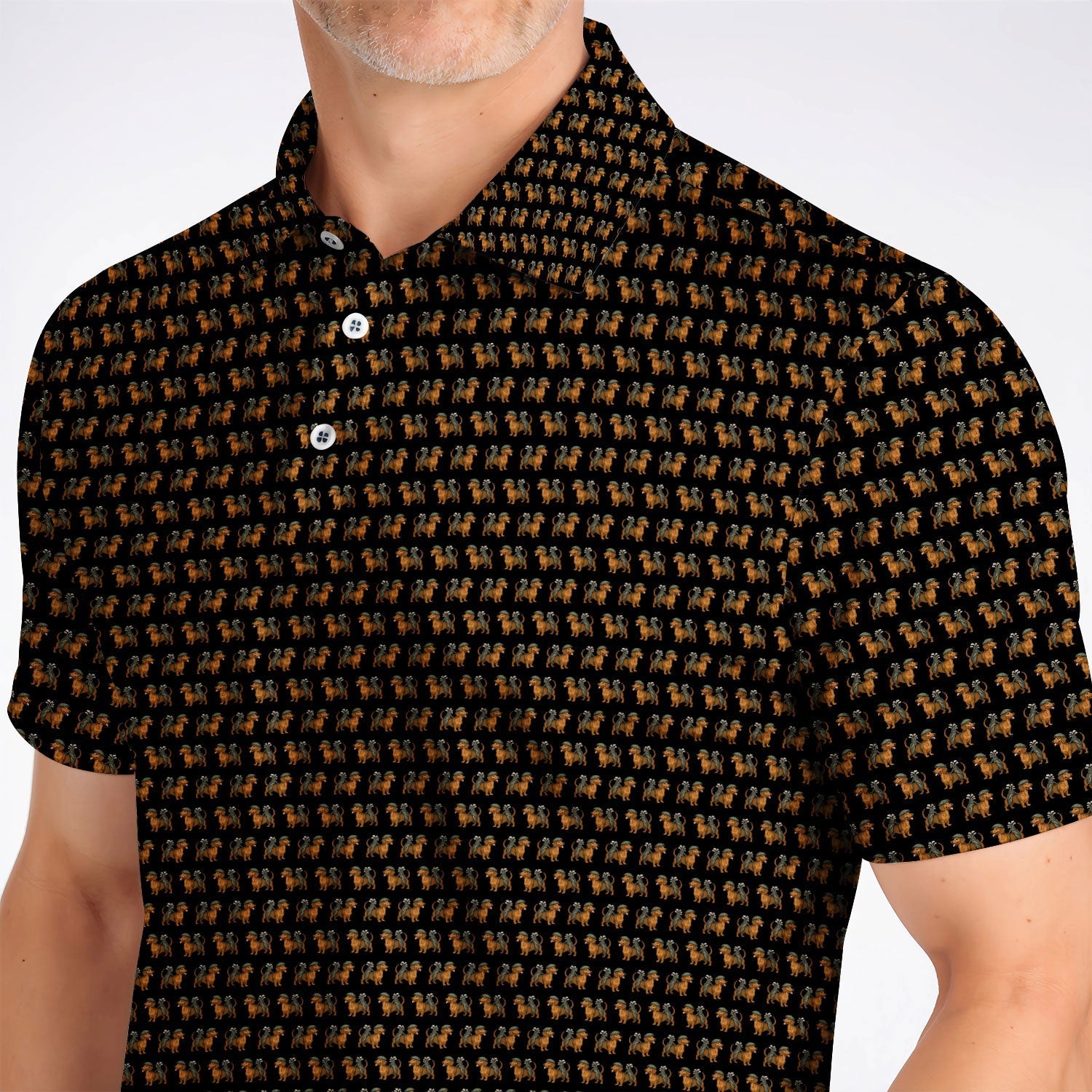Funny Dachshund Pattern Golf Polos, Crazy Wiener Dog Golf Shirt For Men, Golf Shirt For Golfer