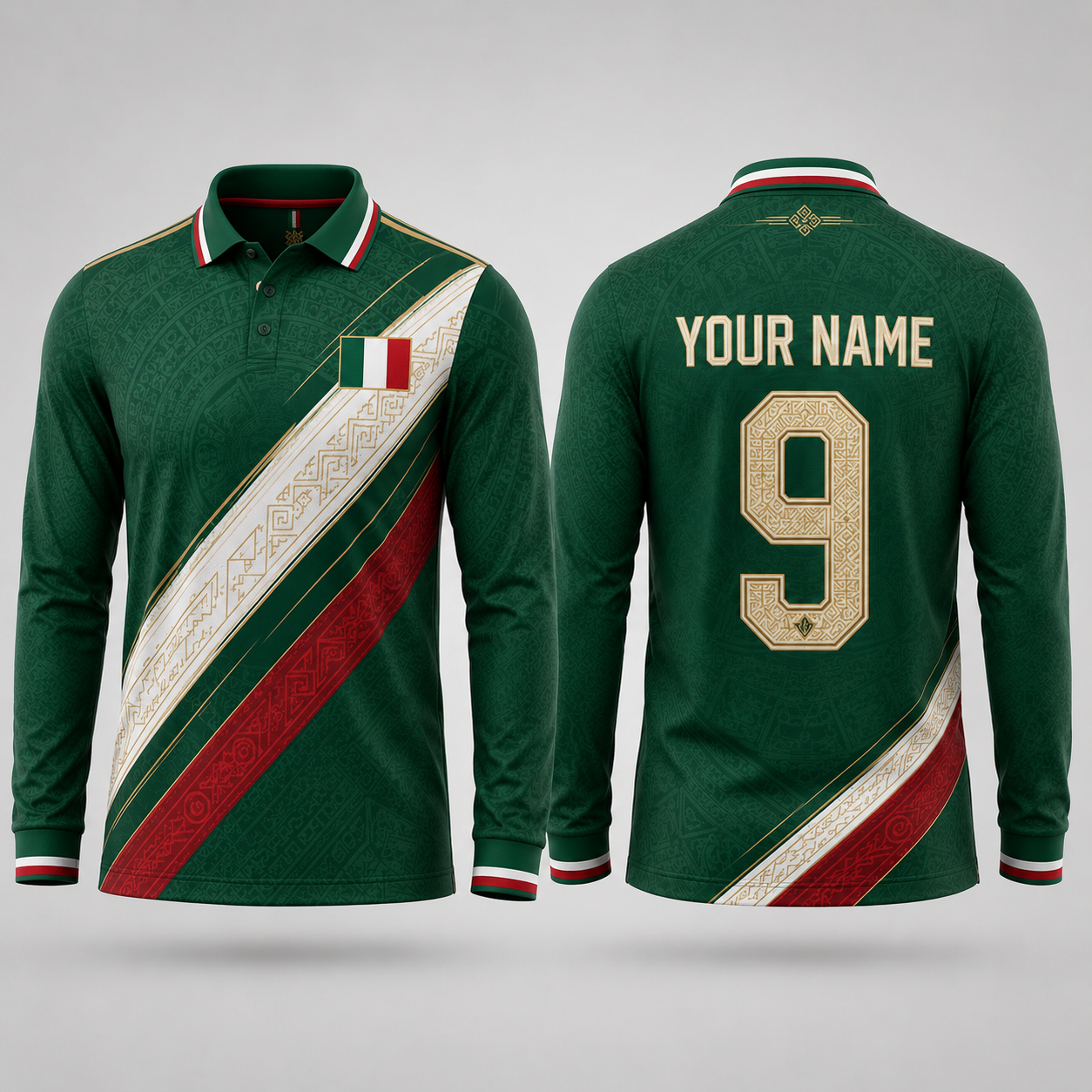 Mexico Football Shirt, Aztec Pattern V-Neck For Men Football Lover, Soccer Fan Father's Day Presents