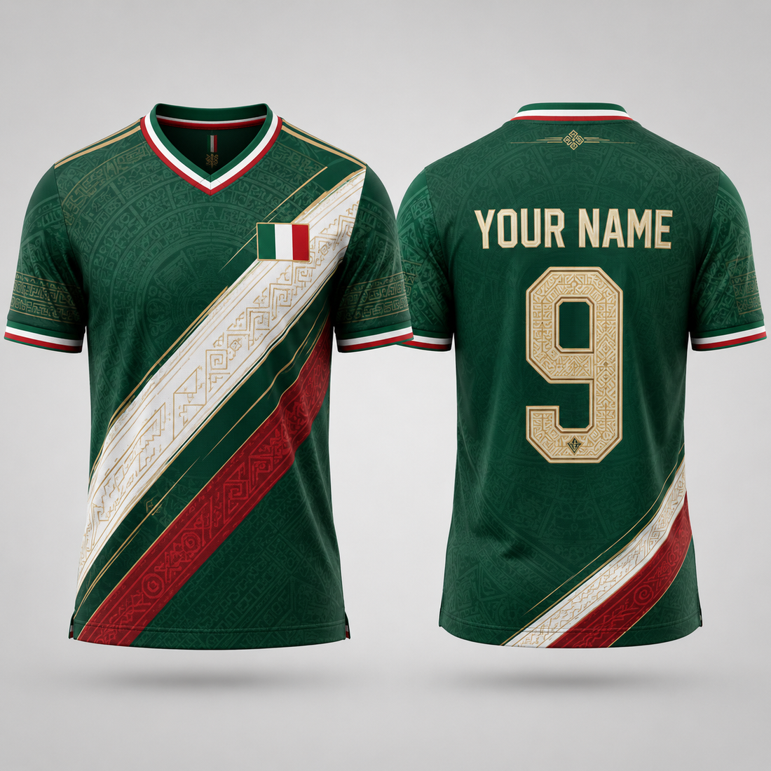 Mexico Football Shirt, Aztec Pattern V-Neck For Men Football Lover, Soccer Fan Father's Day Presents