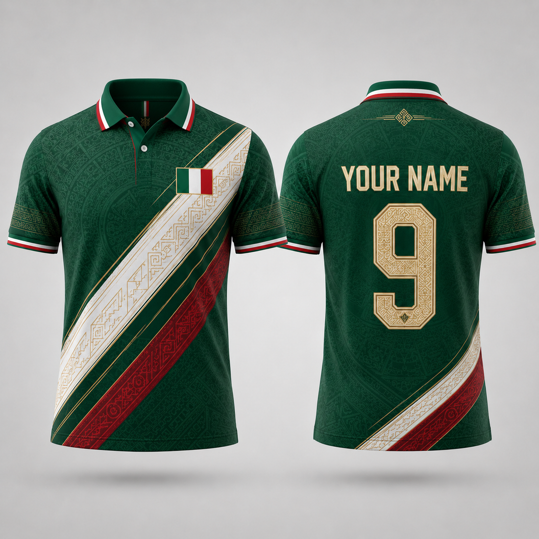 Mexico Football Shirt, Aztec Pattern V-Neck For Men Football Lover, Soccer Fan Father's Day Presents