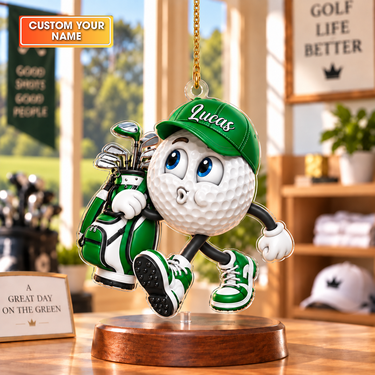 Custom Name Pouting Golf Ball Acrylic Ornament, Christmas Ornaments, Golf Gift Ideas