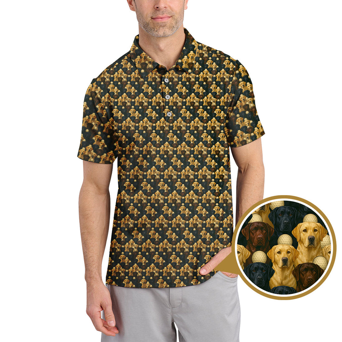 Labrador Golf Shirt For Men, Pattern Dog Golf Shirt For Golfer, Crazy Golf Shirt