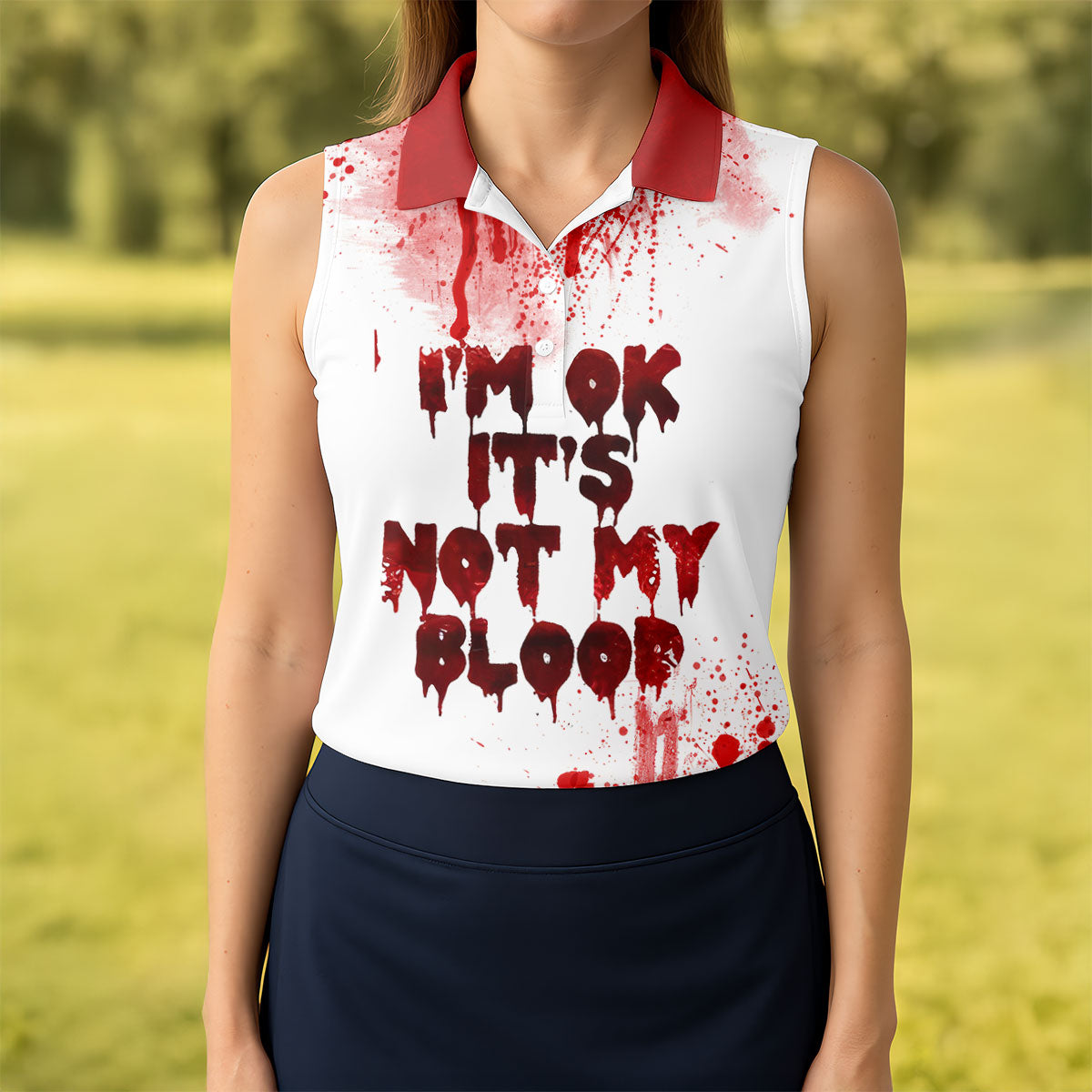 It's OK It's Not My Blood Halloween Blood Splatter Women Golf Top, Horror Blood Ladies Golf Polos