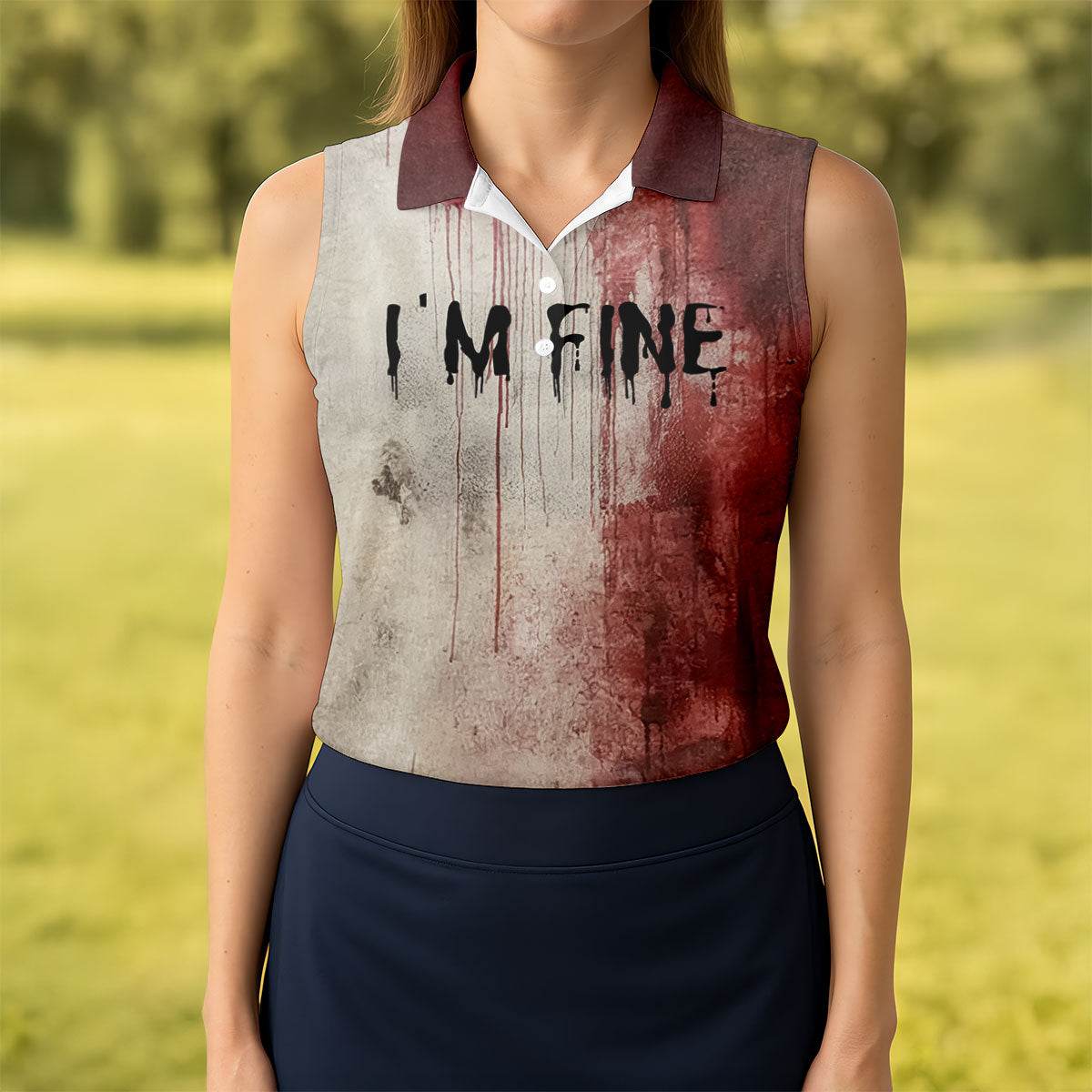 I'm Fine Halloween Blood Splatter Women Golf Top, Horror Blood Ladies Golf Polos, Unique Gift For Golfer