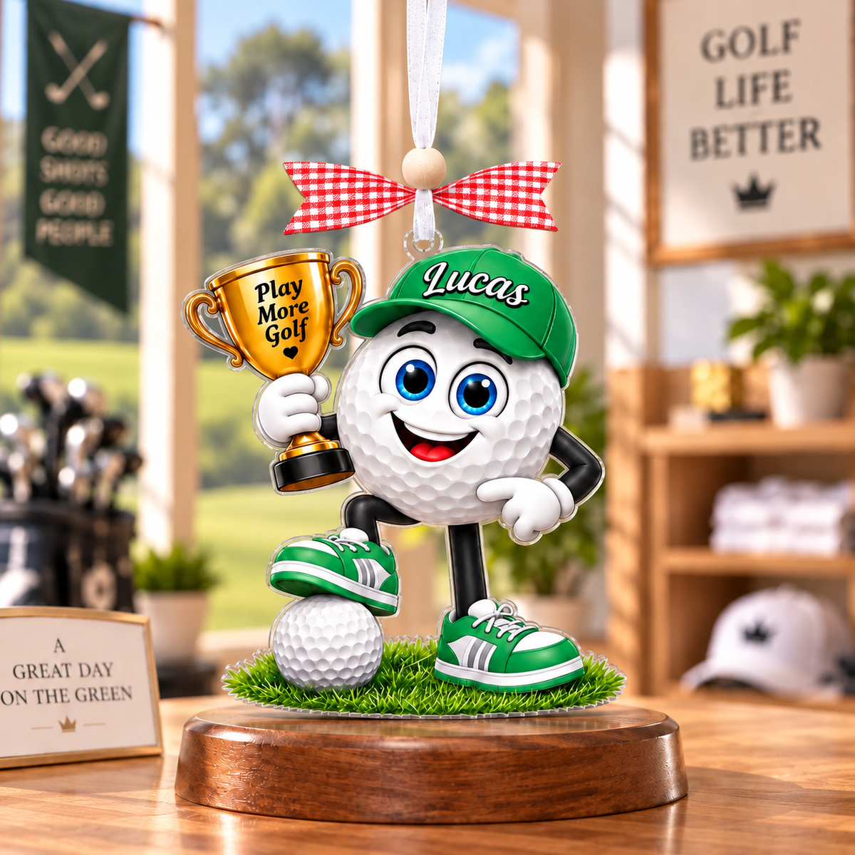 Custom Name Golf Ball Trophy Acrylic Ornament, Personalized Golf Gifts, Xmas Decorations